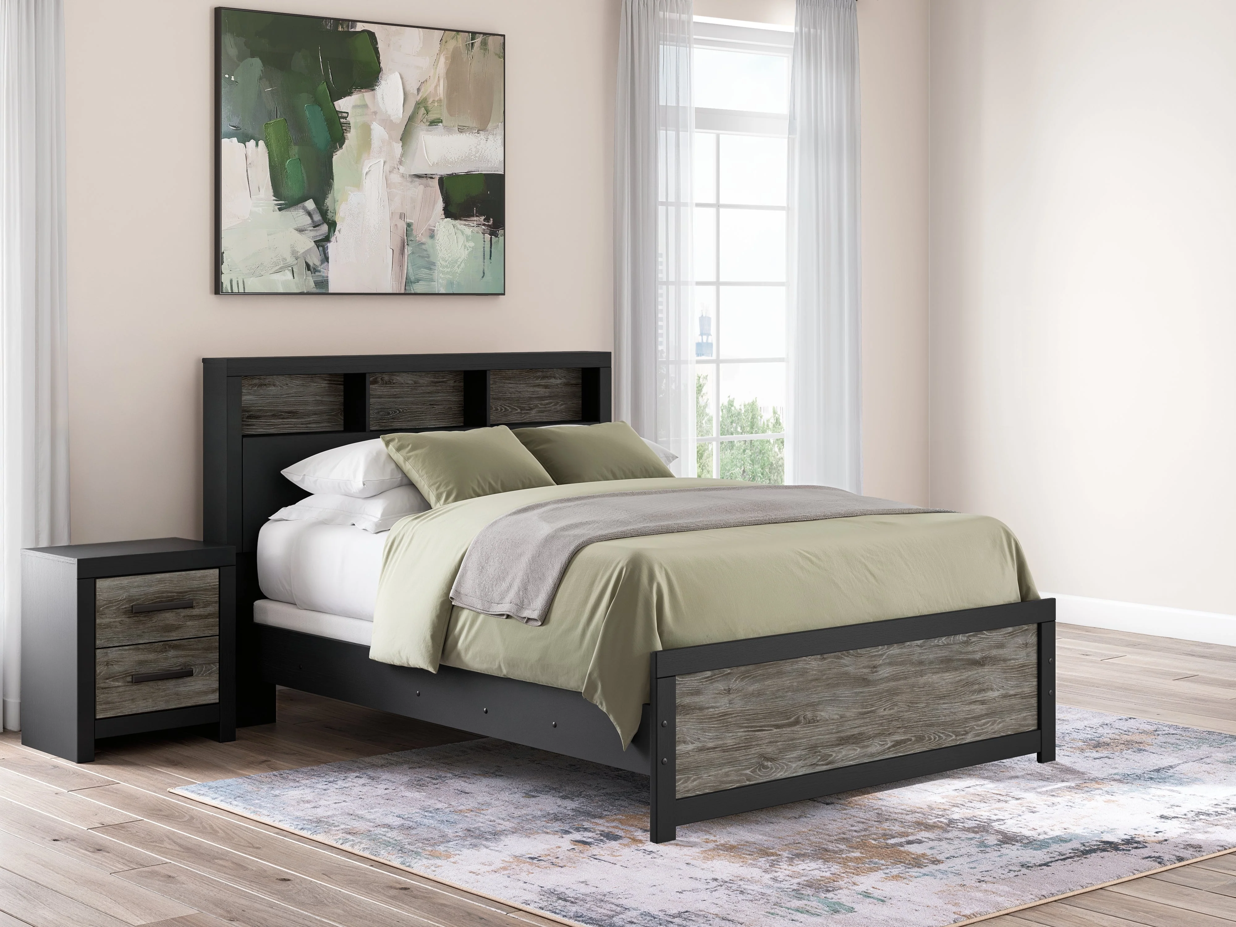 Broachmyn Black/Gray LED Bookcase Panel Bedroom Set - Image 3
