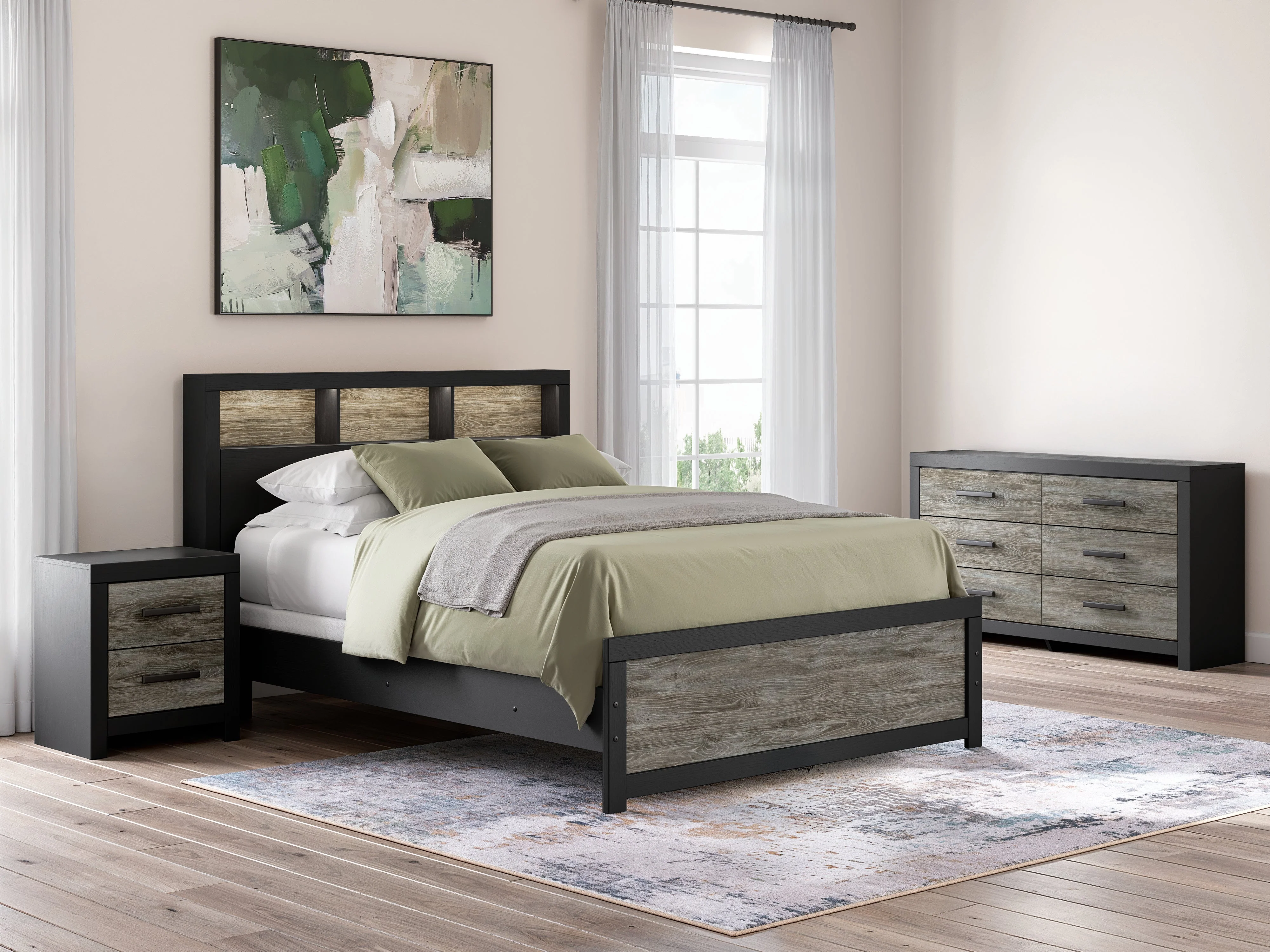 Broachmyn Black/Gray LED Bookcase Panel Bedroom Set - Image 4