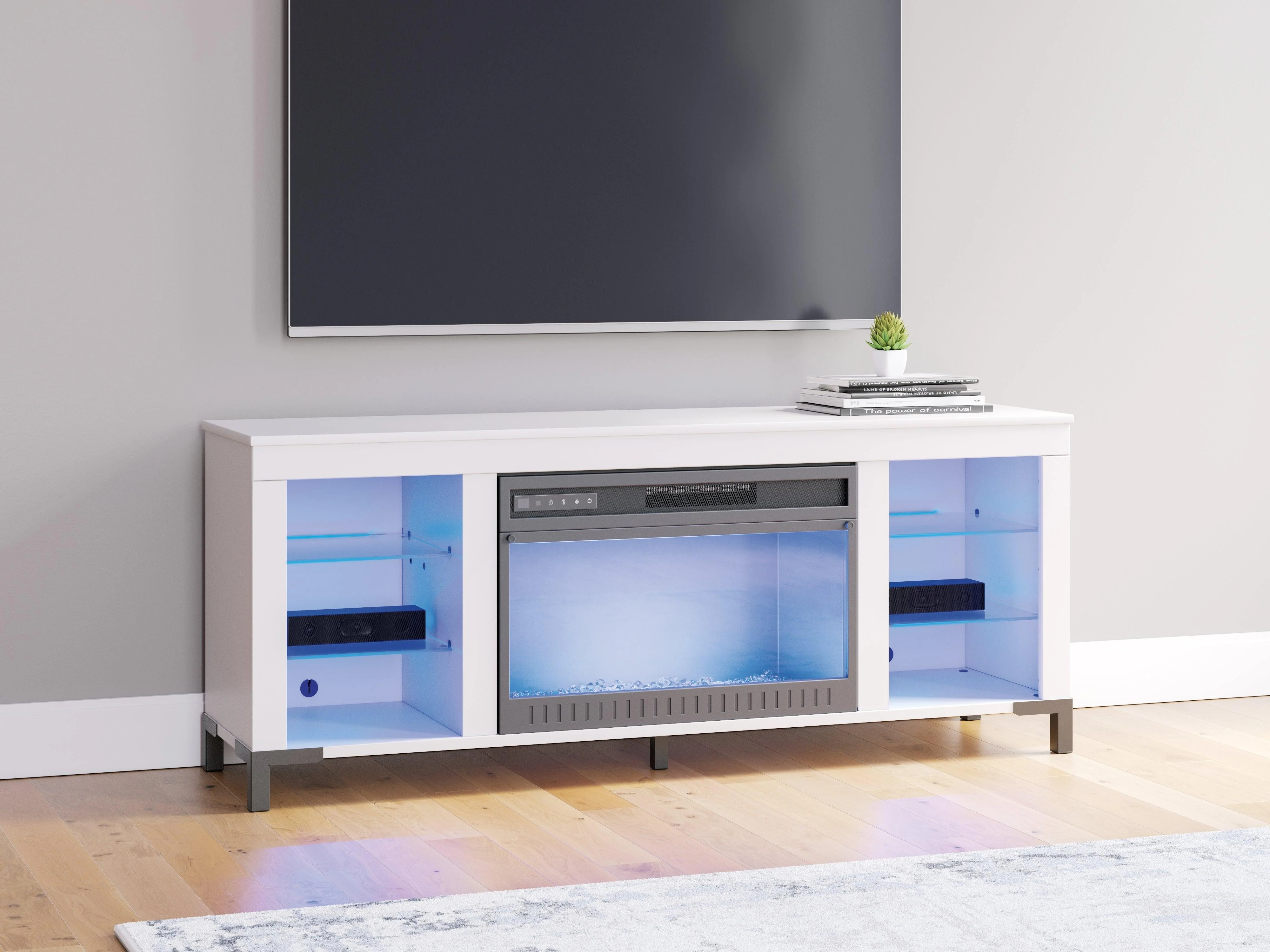 Brollevi White 60" TV Stand with Electric Fireplace - Image 10