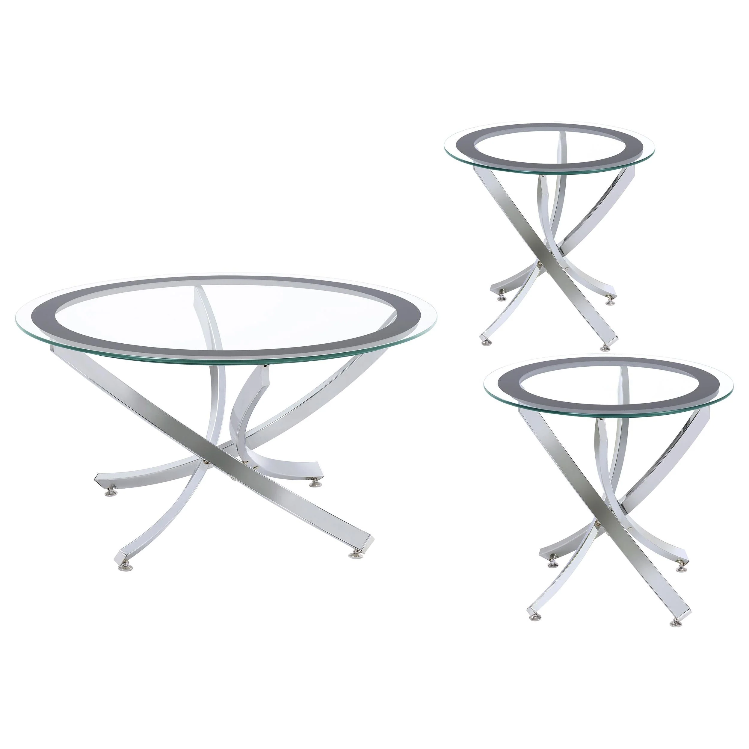 Brooke Chrome 3-piece Round Glass Top Coffee Table Set - Image 2
