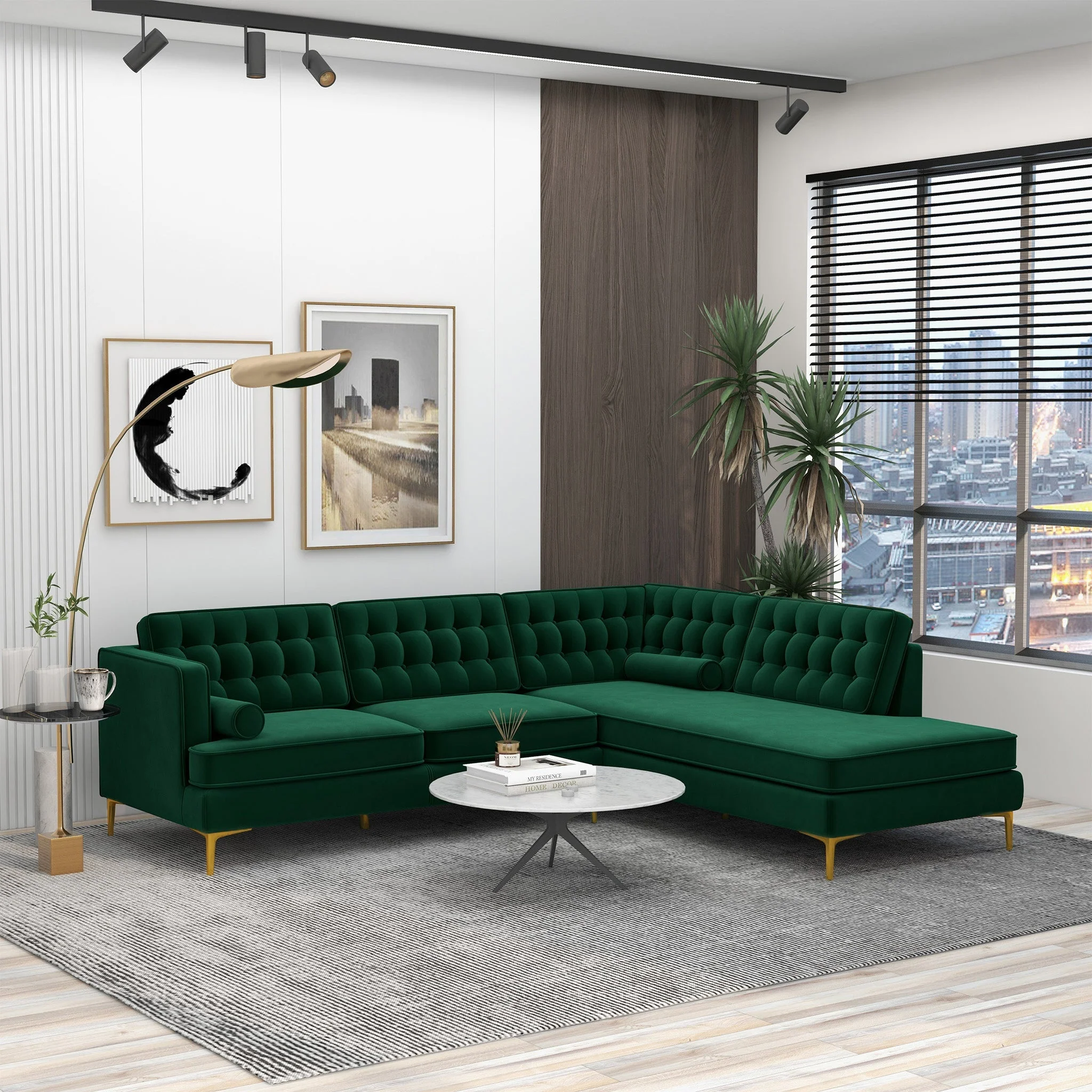 Brooke Green Sectional Sofa Right Facing Chaise - Image 2