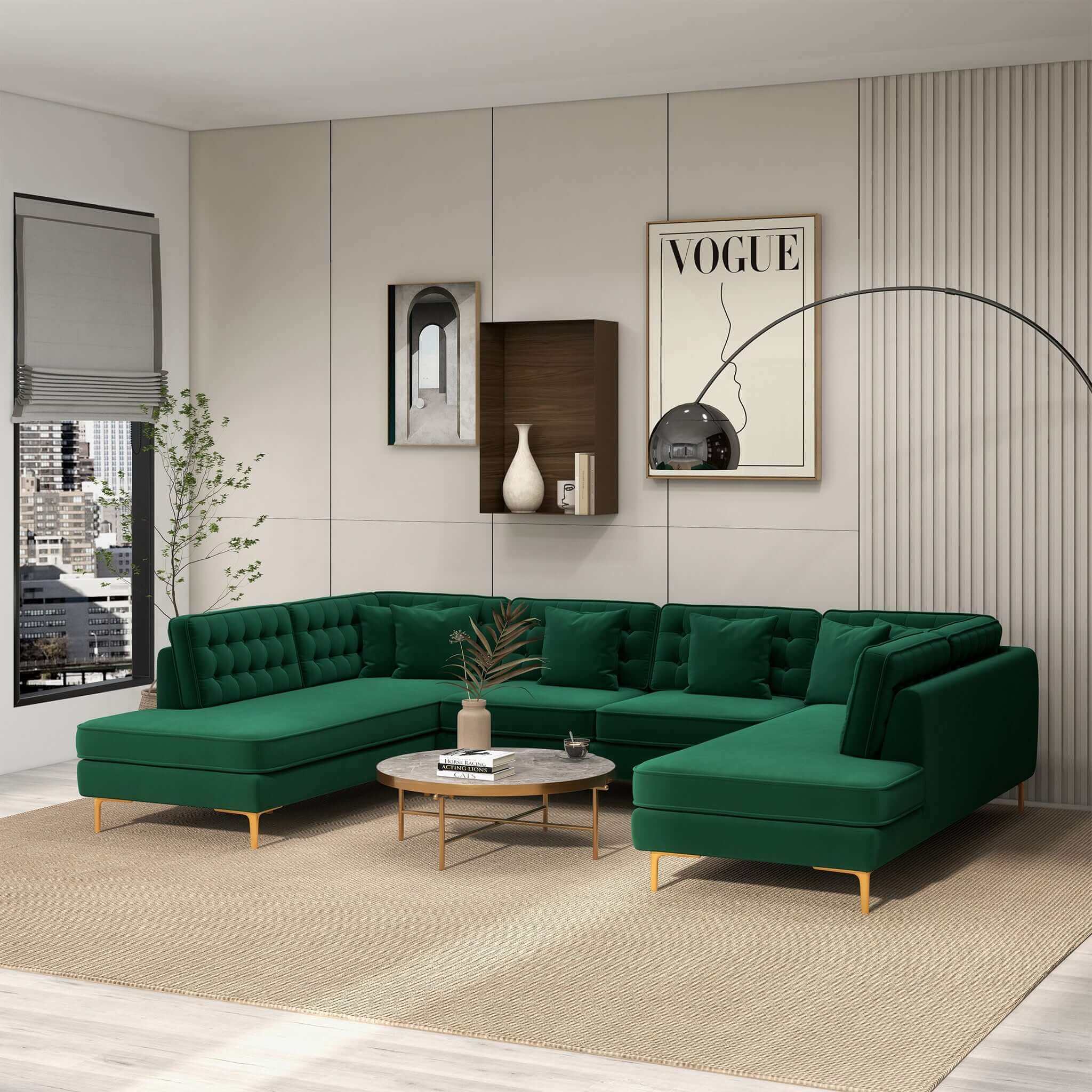 Brooke Green Velvet U Shape Corner Sofa - Image 5