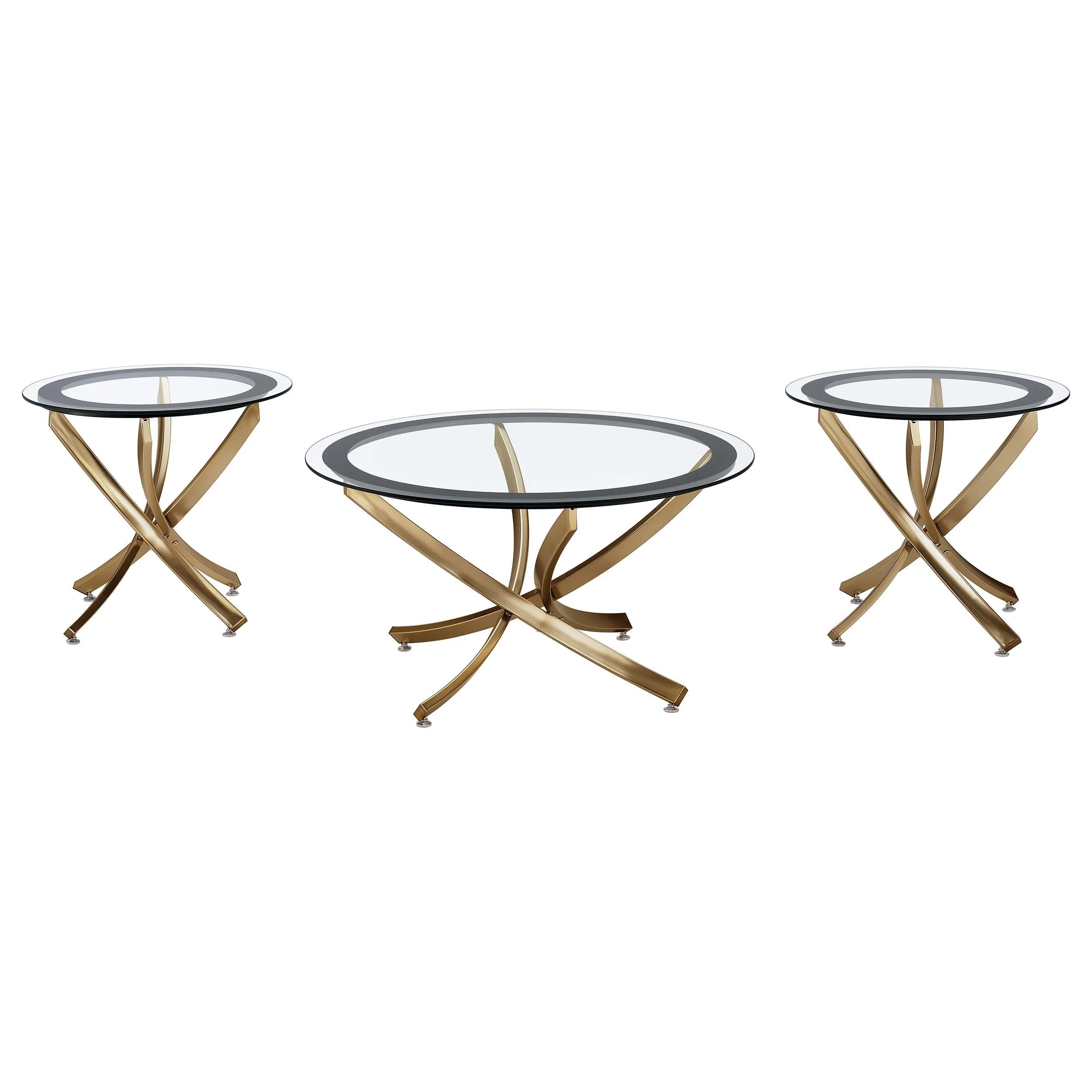Brooke Rose Brass 3-Piece Round Coffee and End Table Set - Image 2