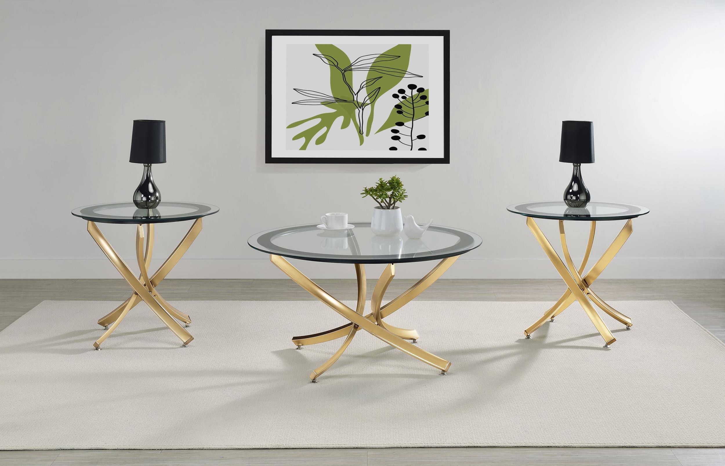 Brooke Round Glass Top Coffee Table Metal Base Brass - Image 3