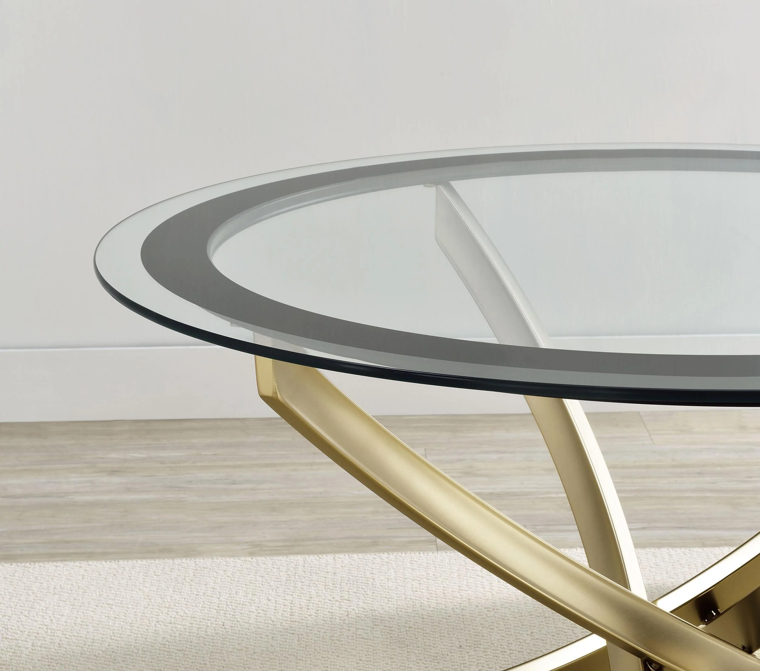 Brooke Round Glass Top Coffee Table Metal Base Brass - Image 4