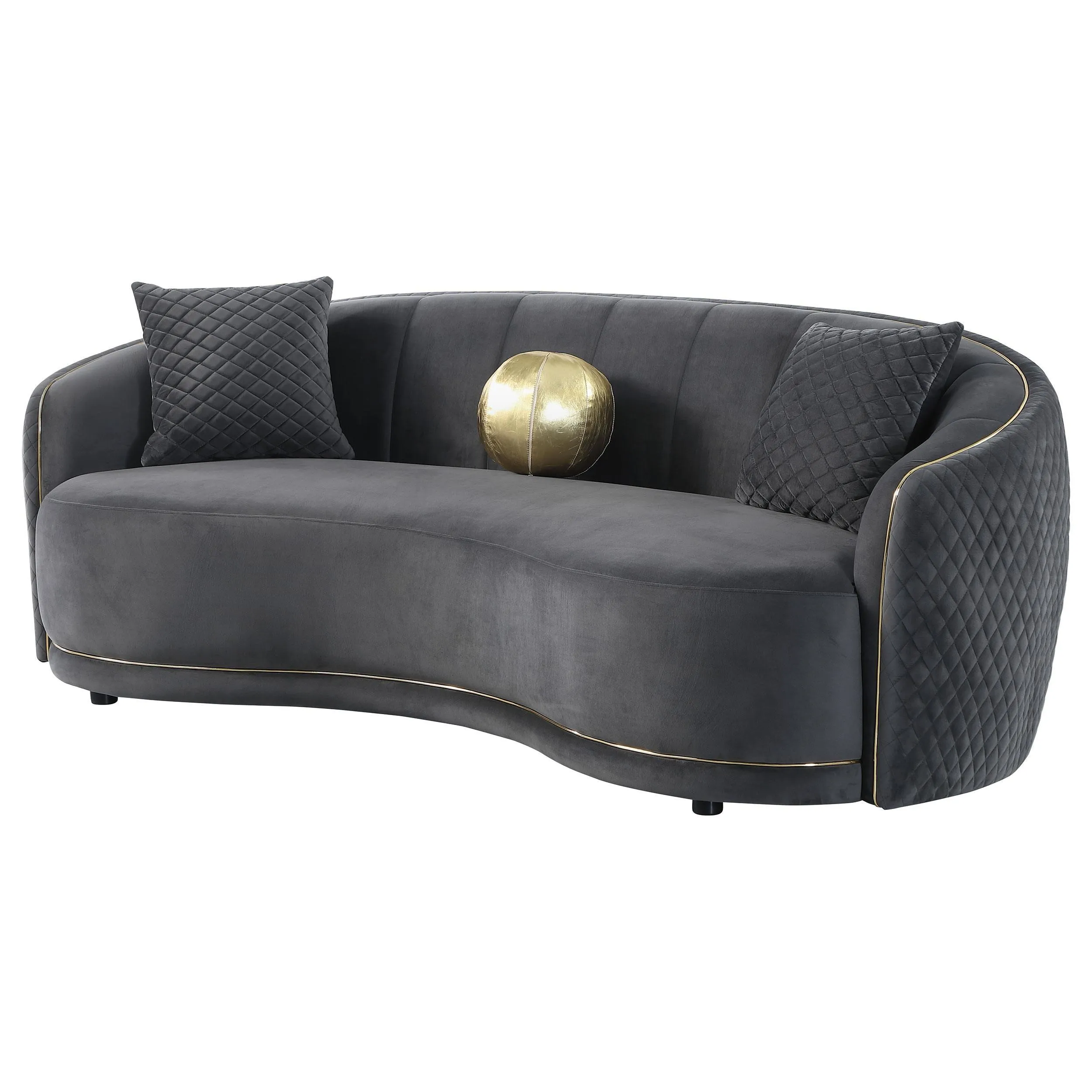 Brookside Dark Grey Velvet Upholstered Curved Sofa - Image 3