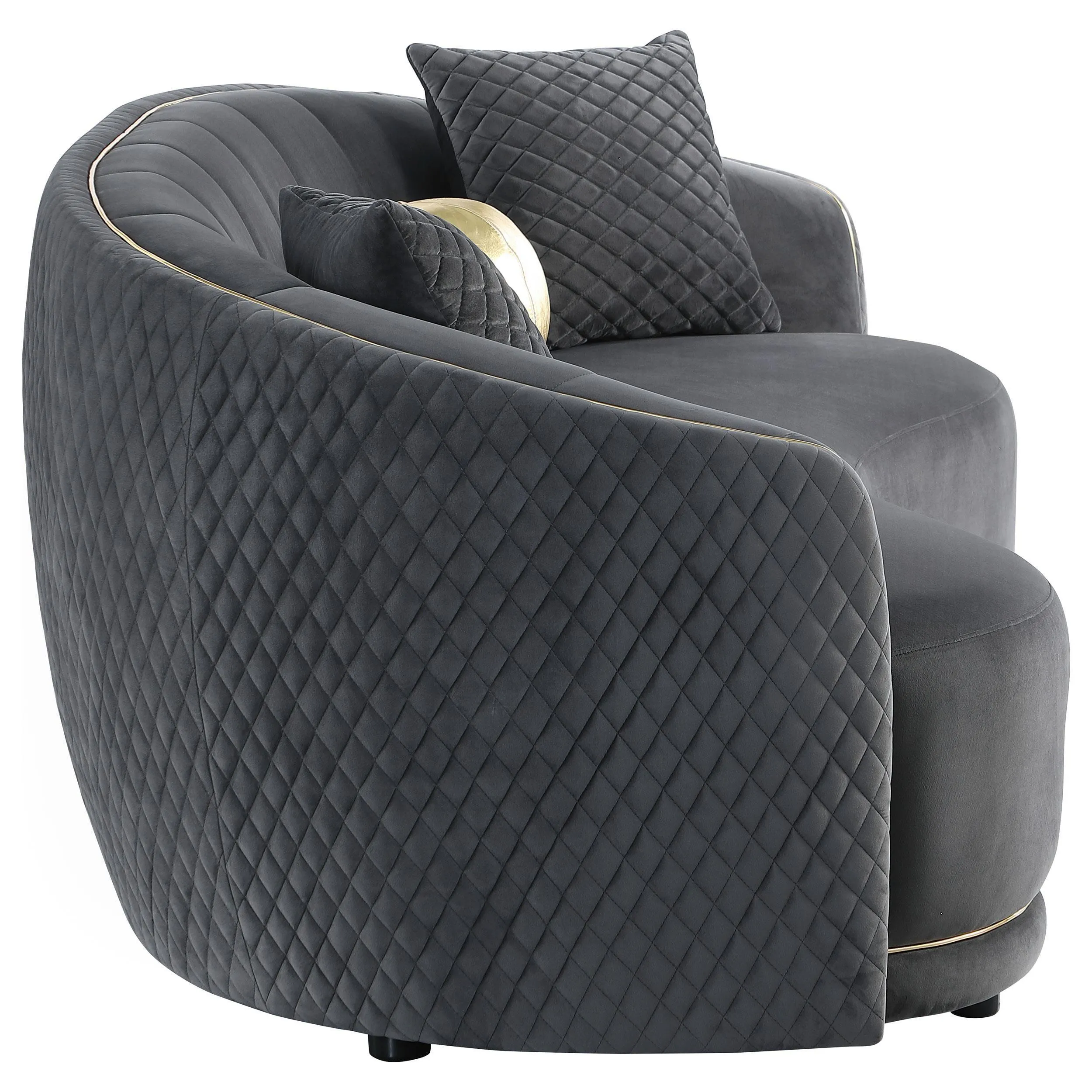 Brookside Dark Grey Velvet Upholstered Curved Sofa - Image 7