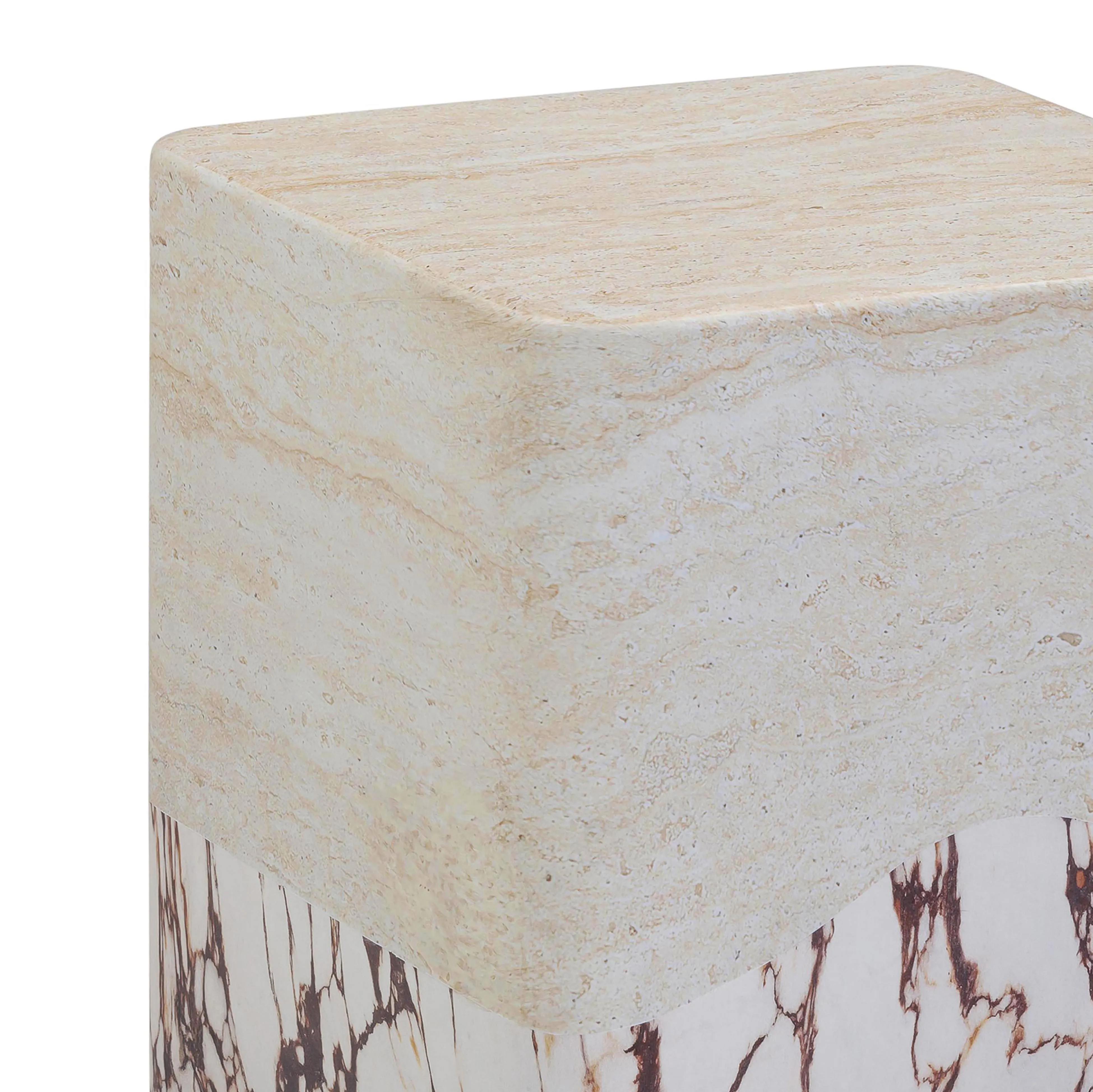 Brut Travertine & Breccia Concrete Indoor / Outdoor Side Table - Image 4