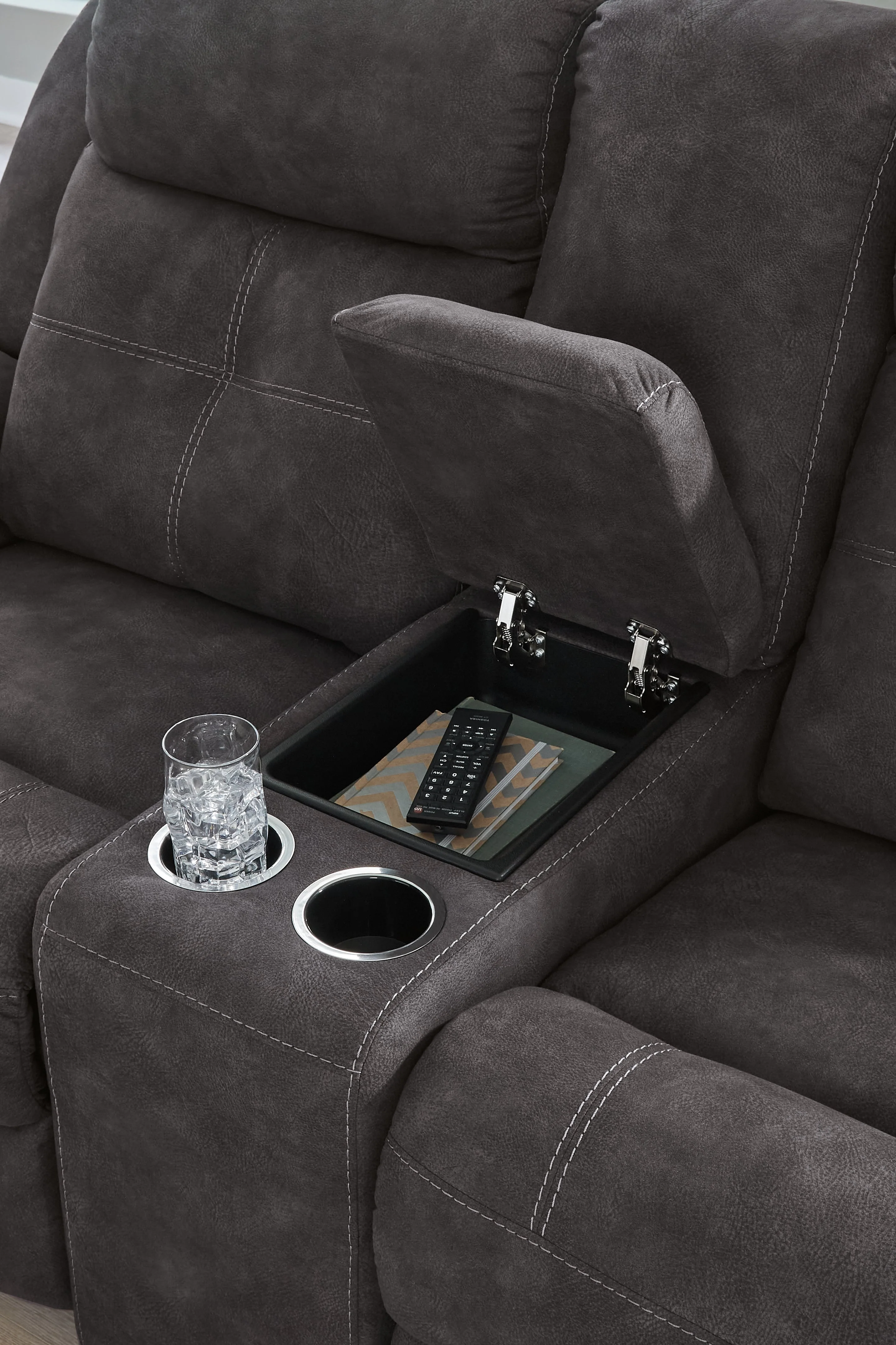 Brysonview Charcoal Reclining Loveseat with Console - Image 8