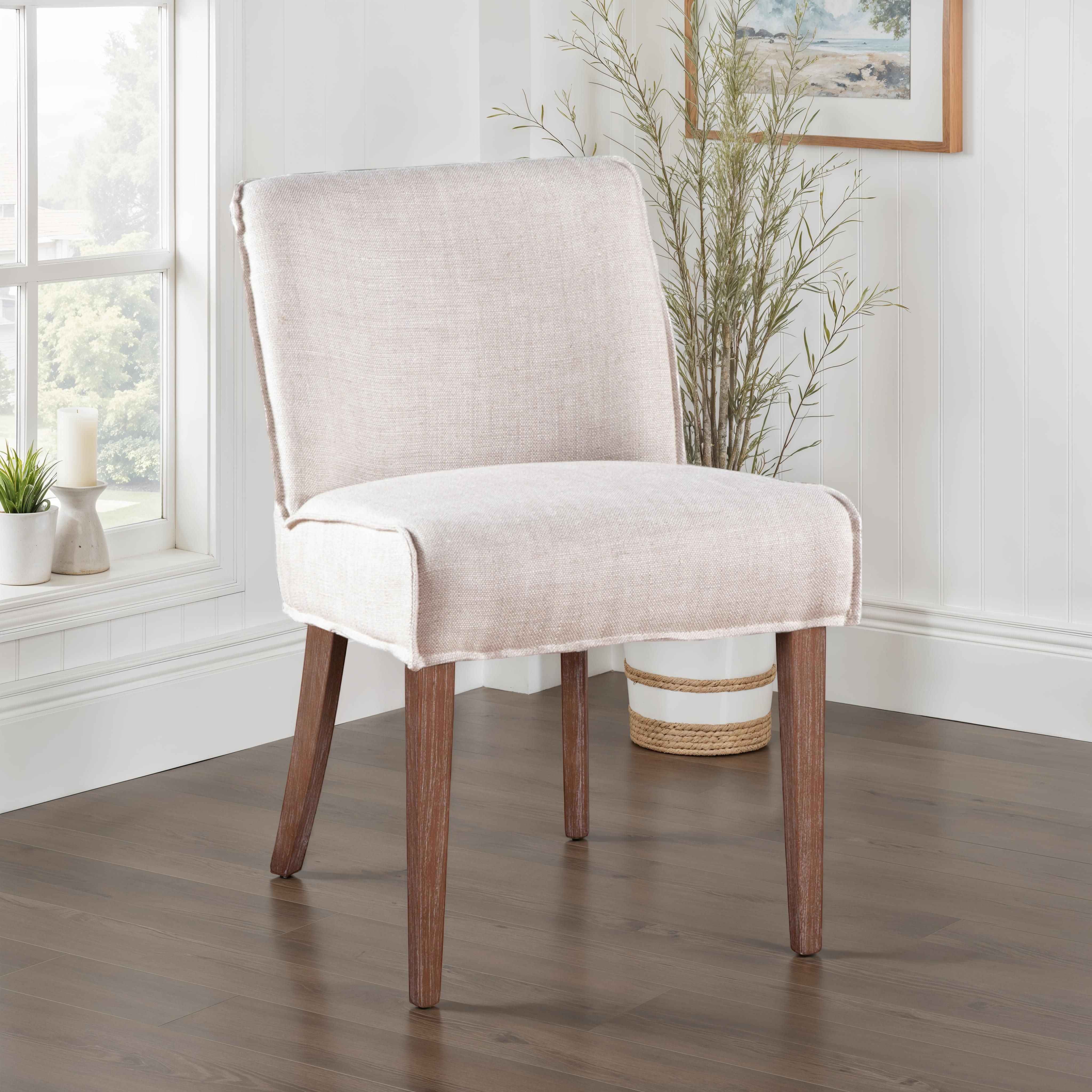 Buddy 20" Dining Chair in Beige Linen with Natural Legs, Set of 2 - Image 3