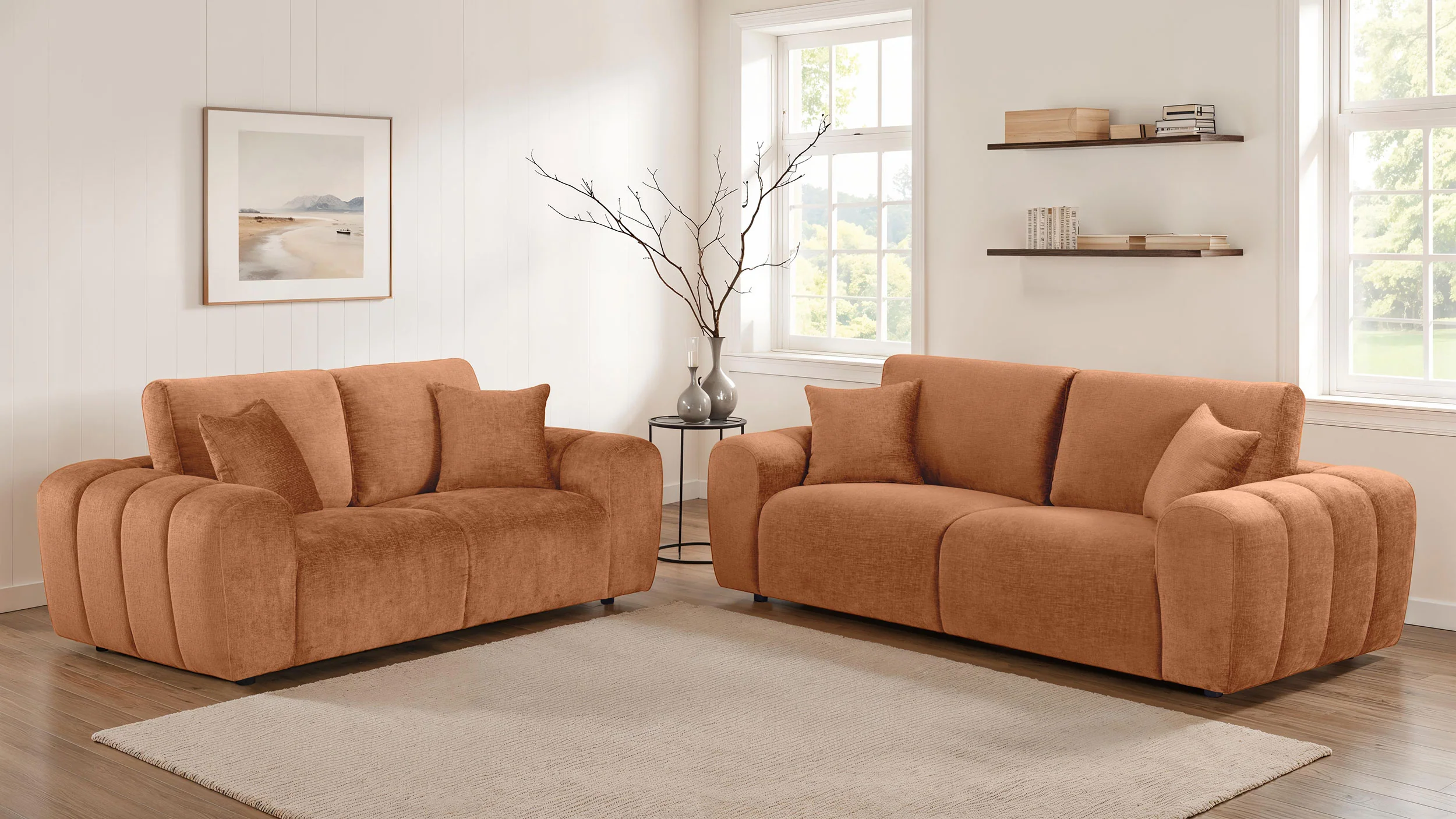 Burnett Burnt Orange 2-piece Chenille Upholstered Sofa Set