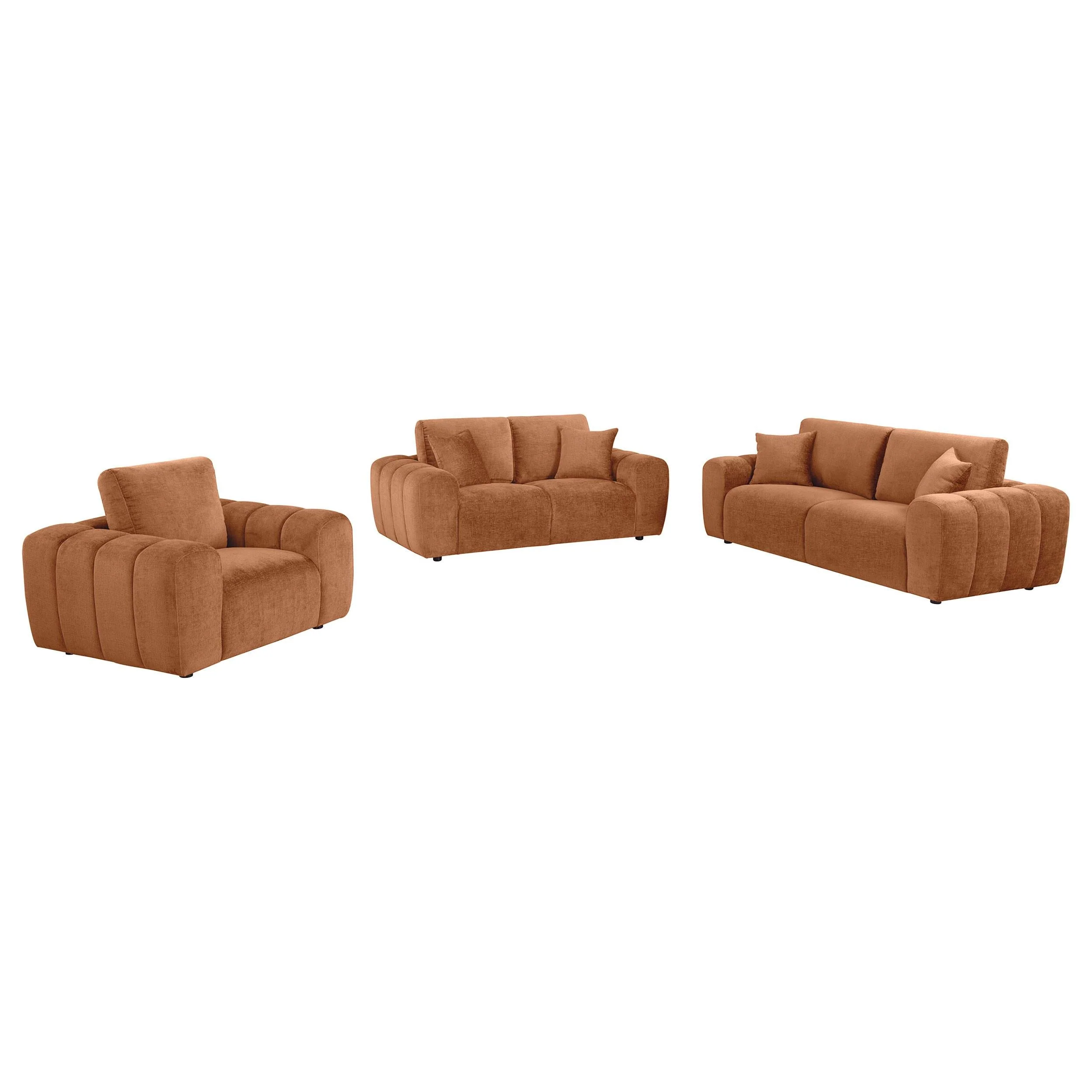 Burnett Burnt Orange 3-piece Chenille Upholstered Sofa Set - Image 2