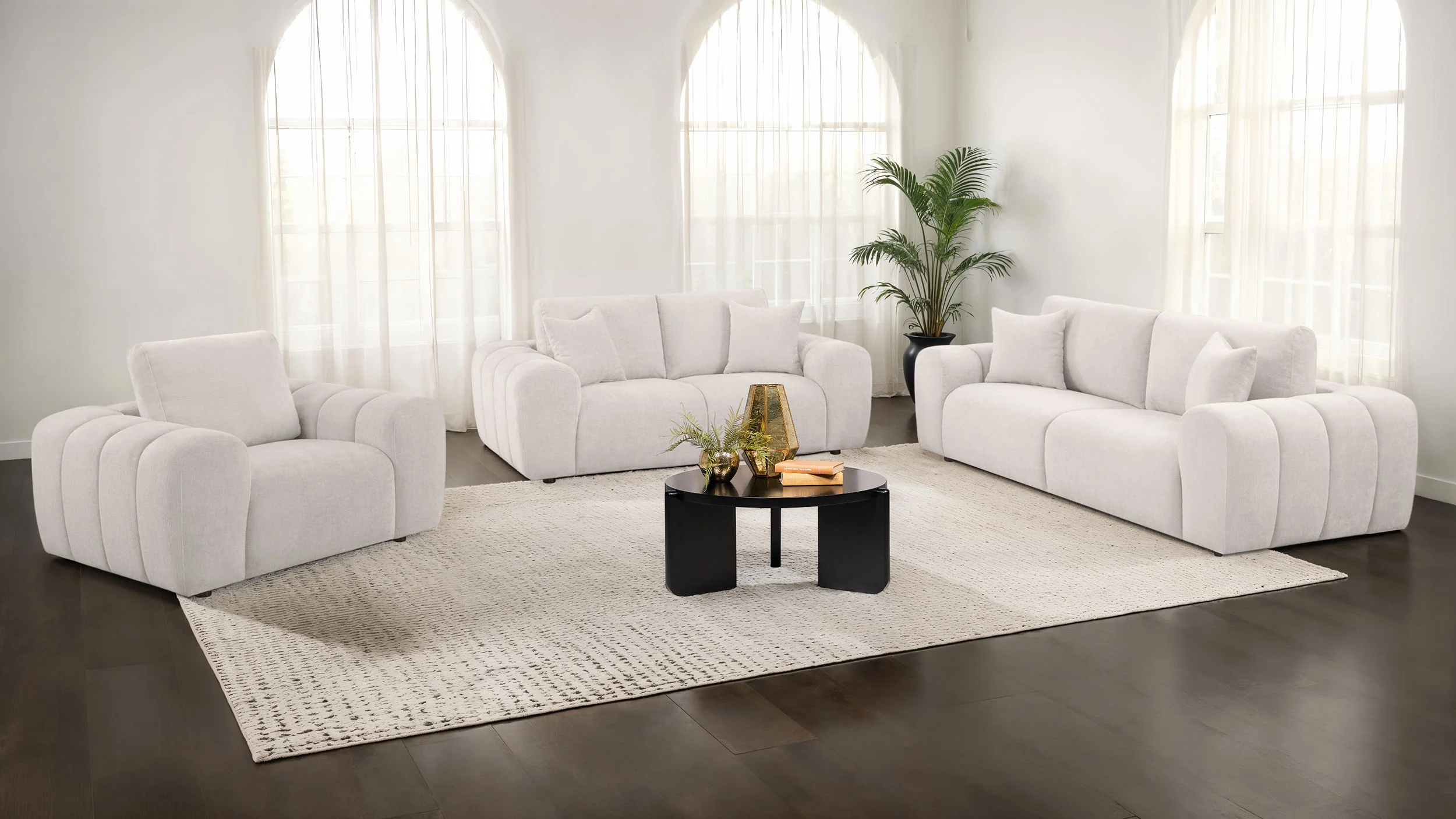 Burnett Ivory 3-piece Chenille Upholstered Sofa Set