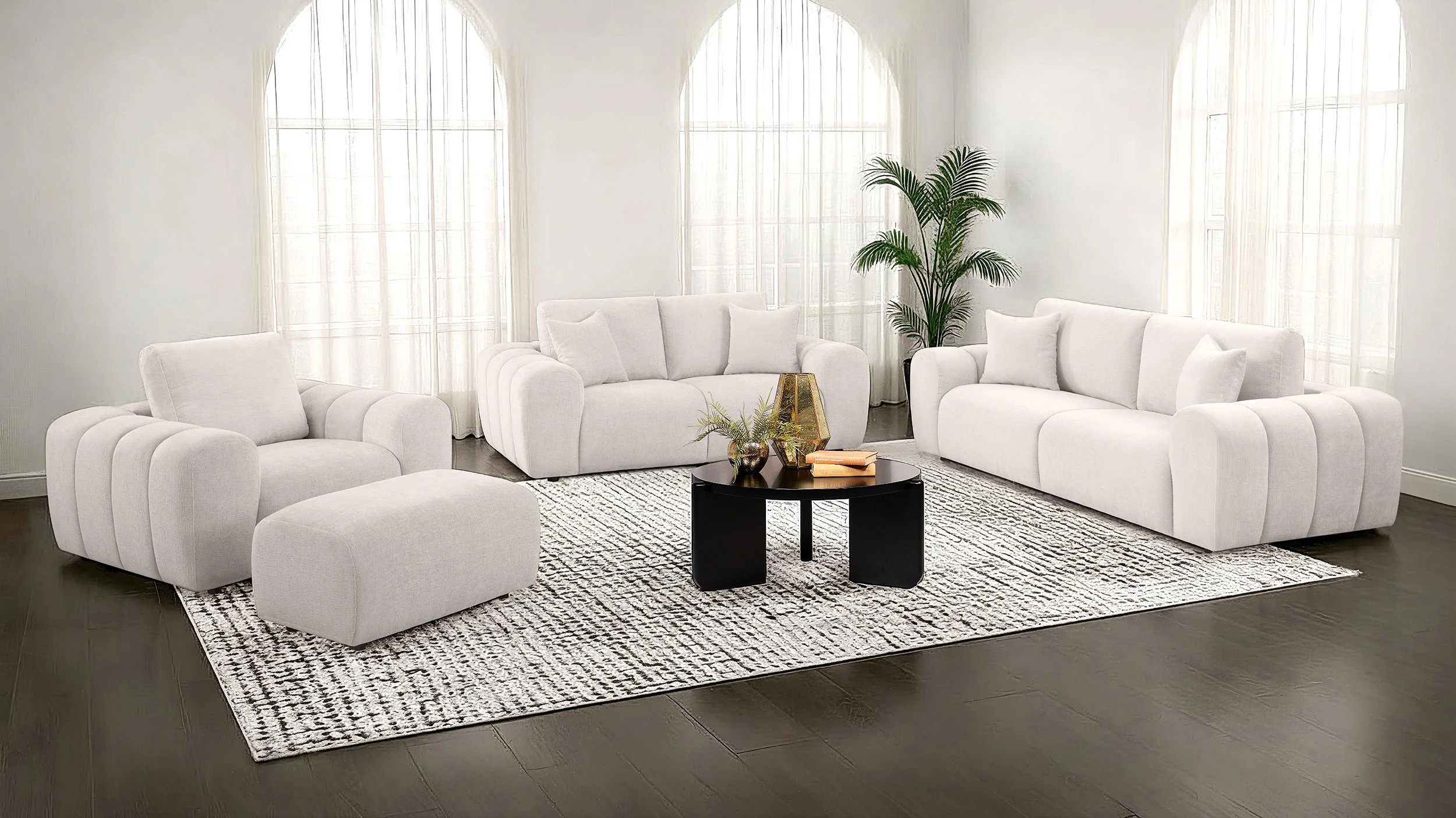 Burnett Ivory 4-piece Chenille Upholstered Sofa Set