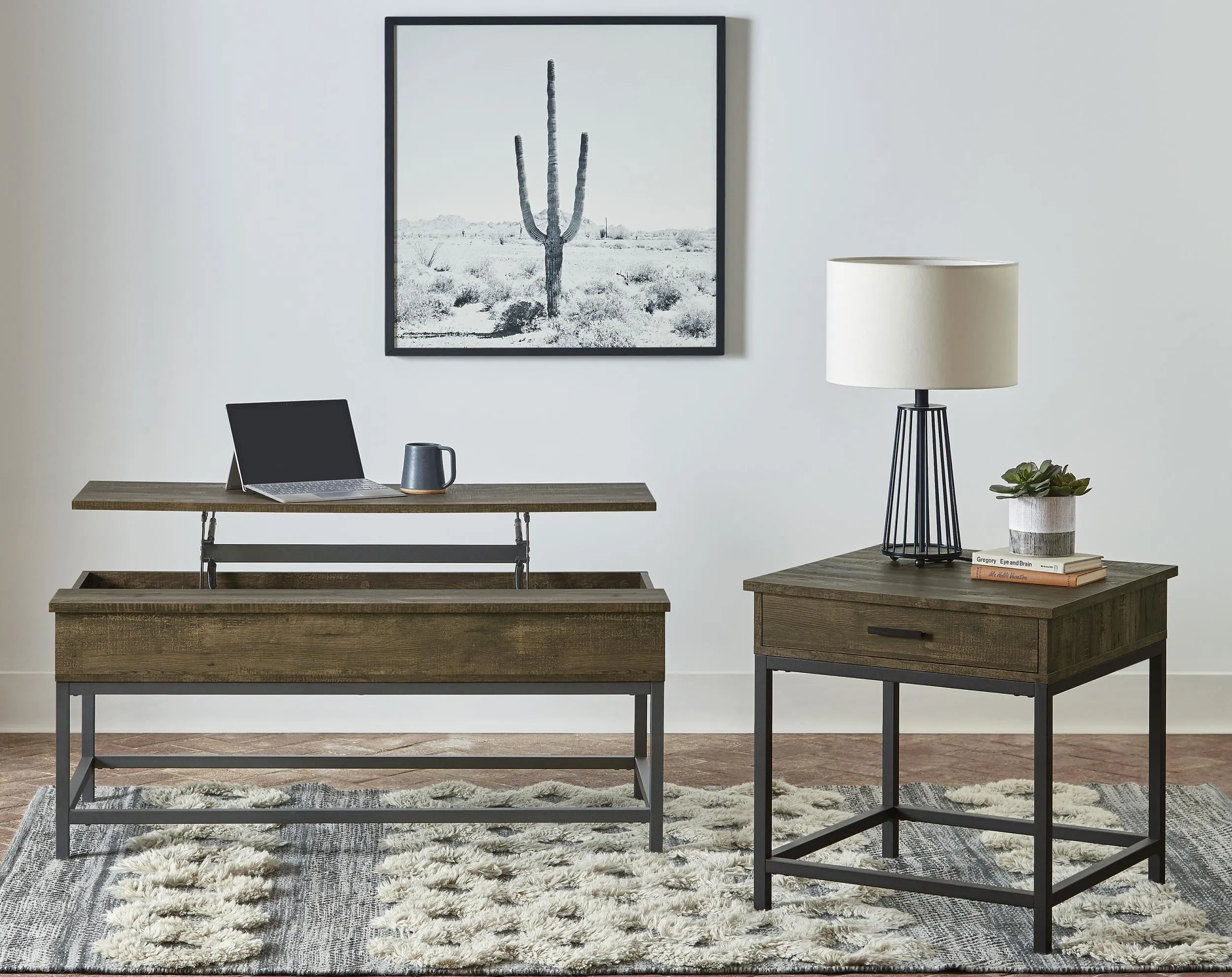Byers Brown Oak 2-Piece Lift Top Coffee and End Table Set