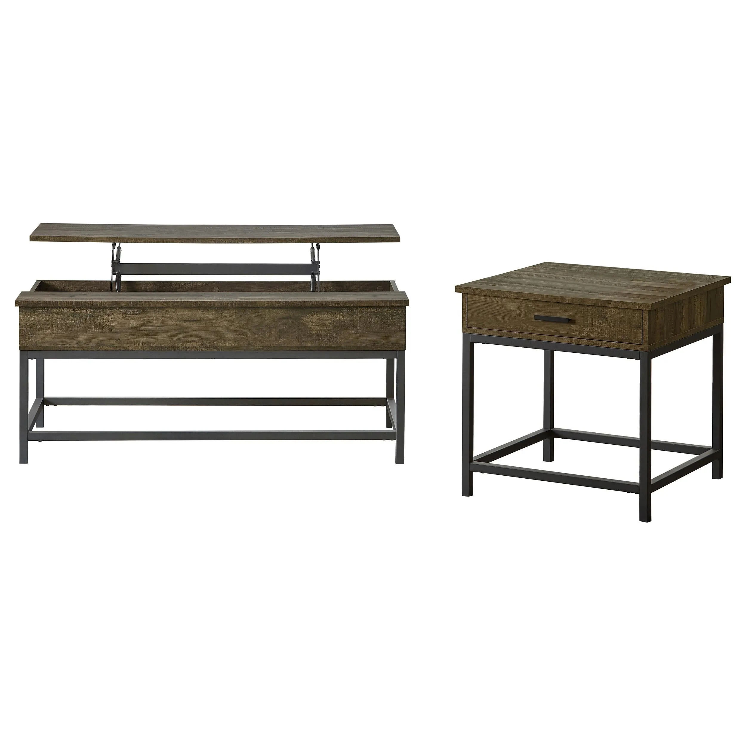 Byers Brown Oak 2-Piece Lift Top Coffee and End Table Set - Image 2