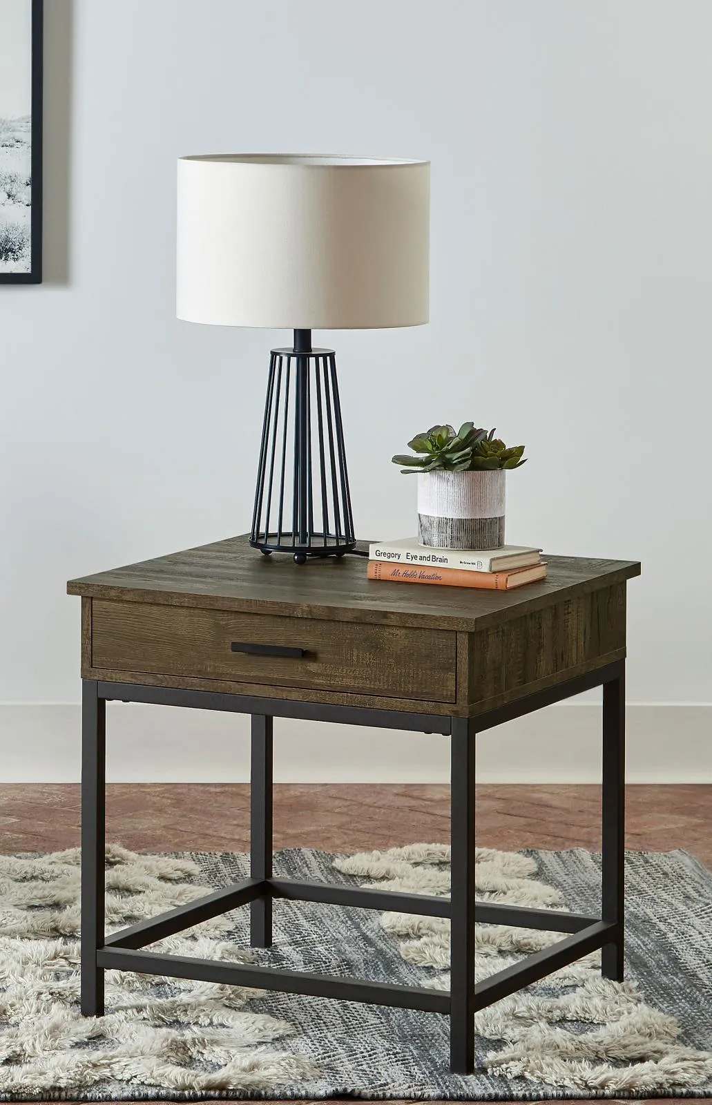 Byers Brown Oak/Sandy Black Square 1-Drawer End Table