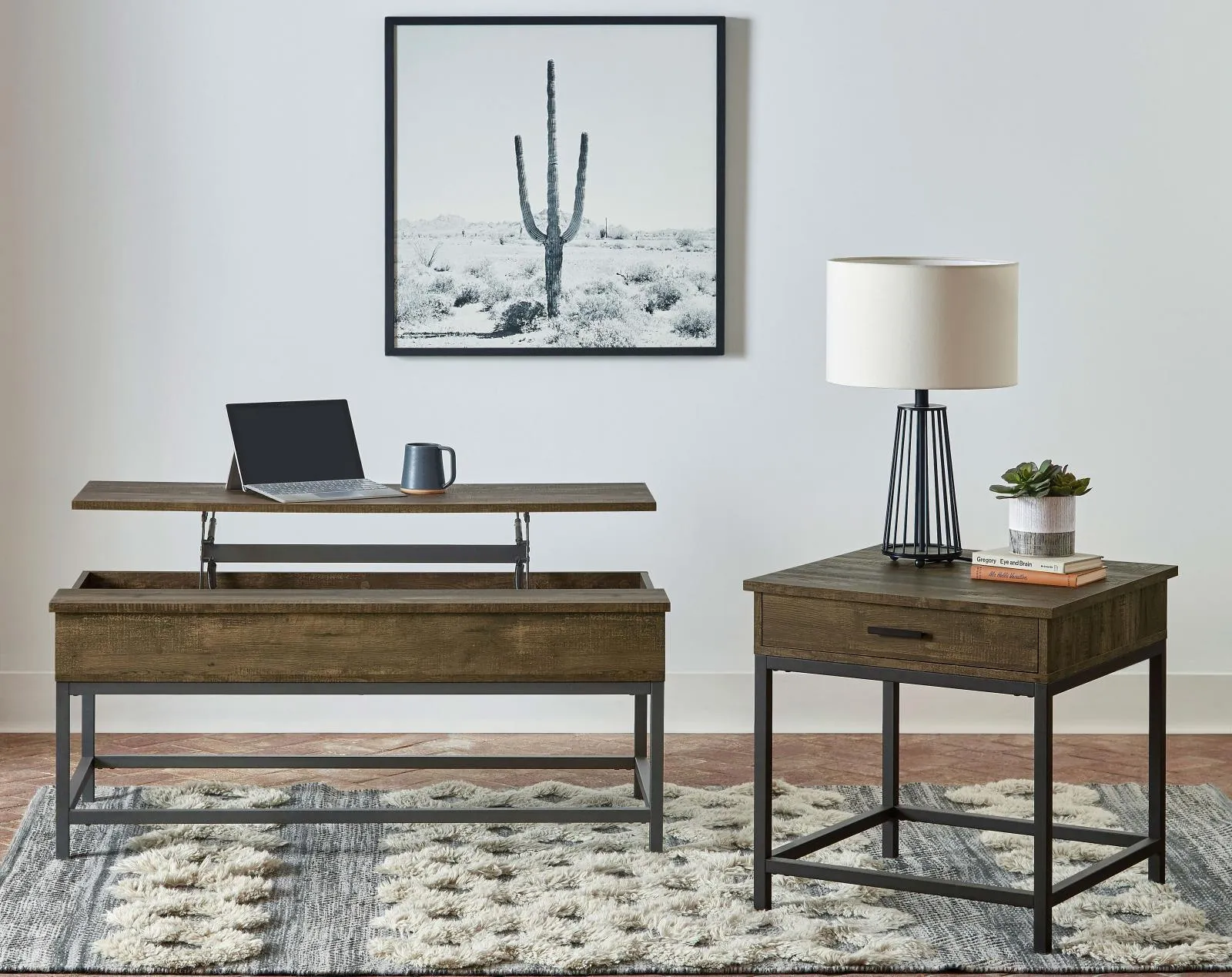 Byers Brown Oak/Sandy Black Square 1-Drawer End Table - Image 4