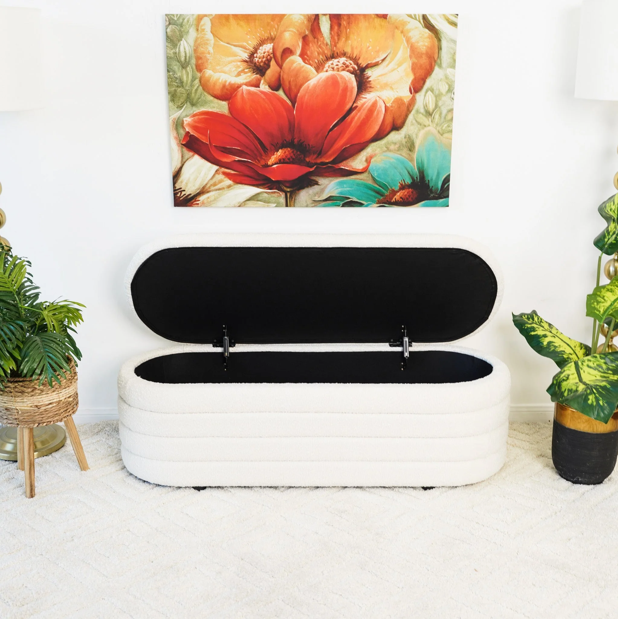 Cabana White Boucle Bench w/Storage - Image 4