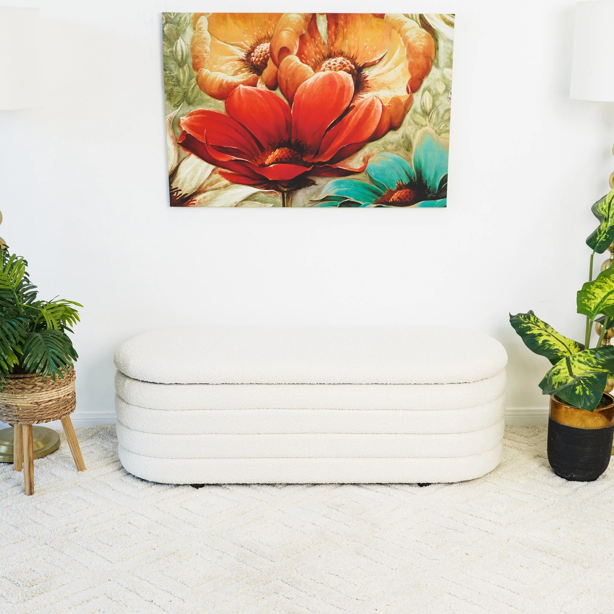 Cabana White Boucle Bench w/Storage - Image 5