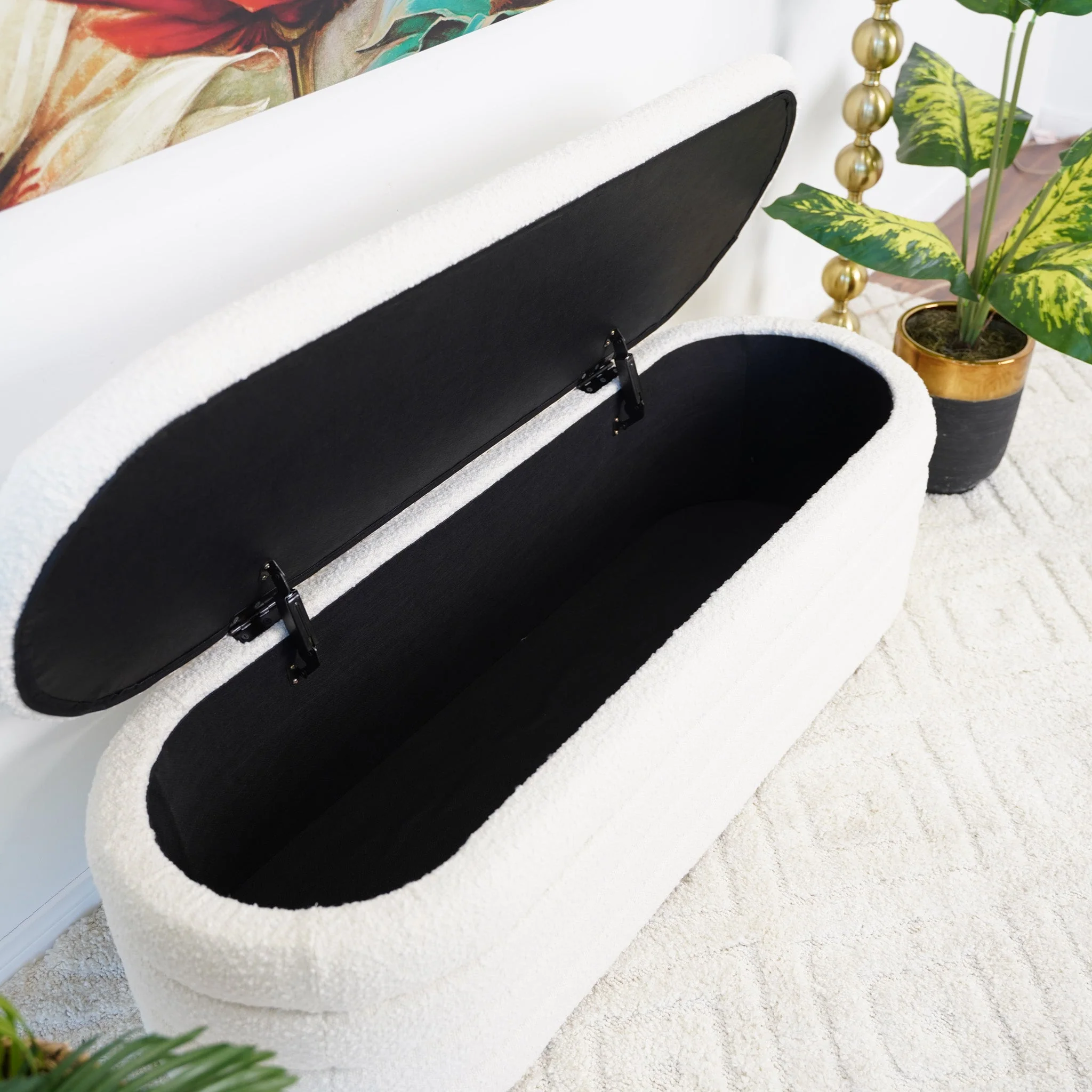 Cabana White Boucle Bench w/Storage - Image 7