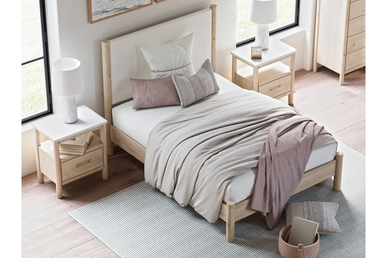 Cadmori Tan/Beige Full Upholstered Platform Bed - Image 10