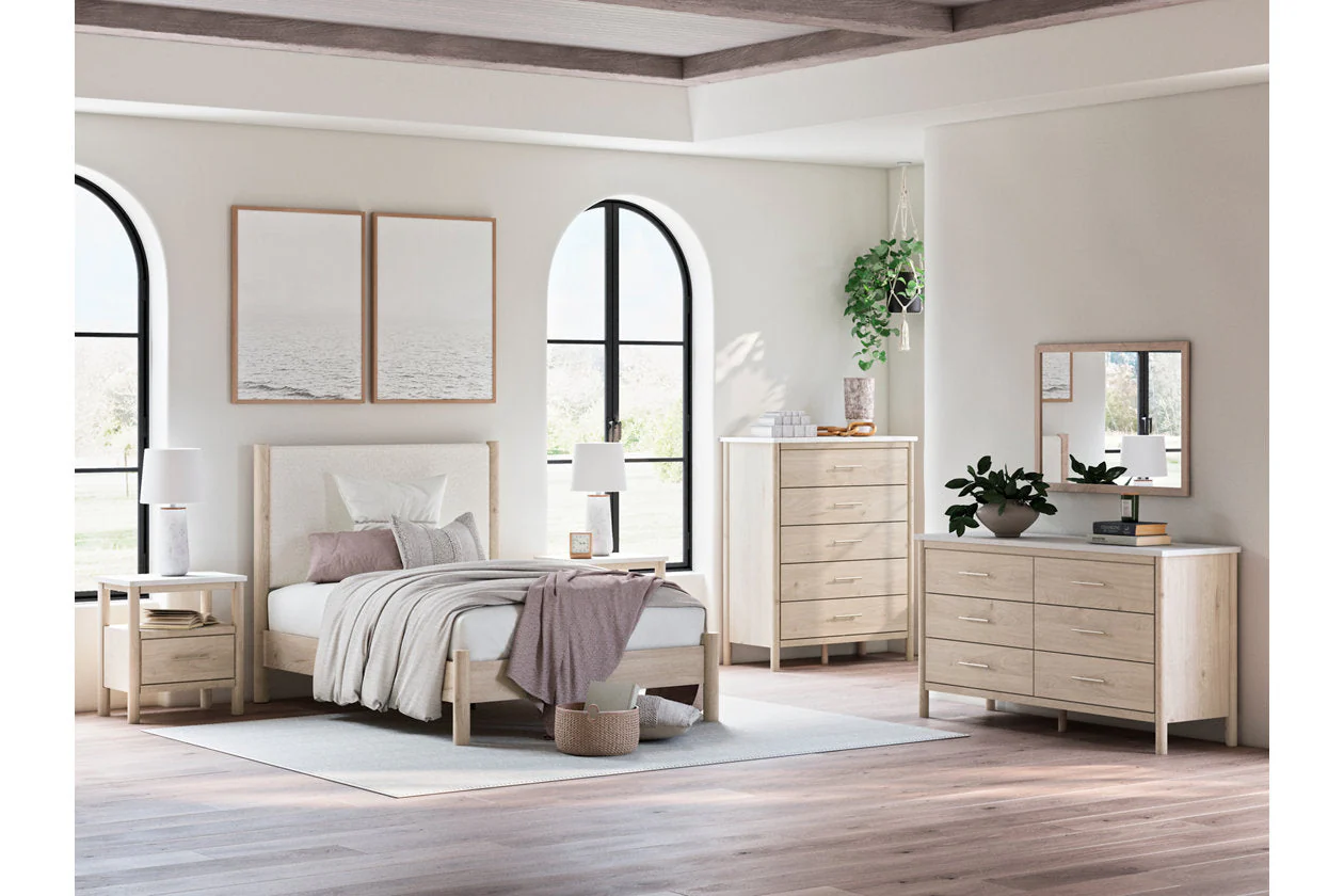 Cadmori Tan/Beige Full Upholstered Platform Bed - Image 11