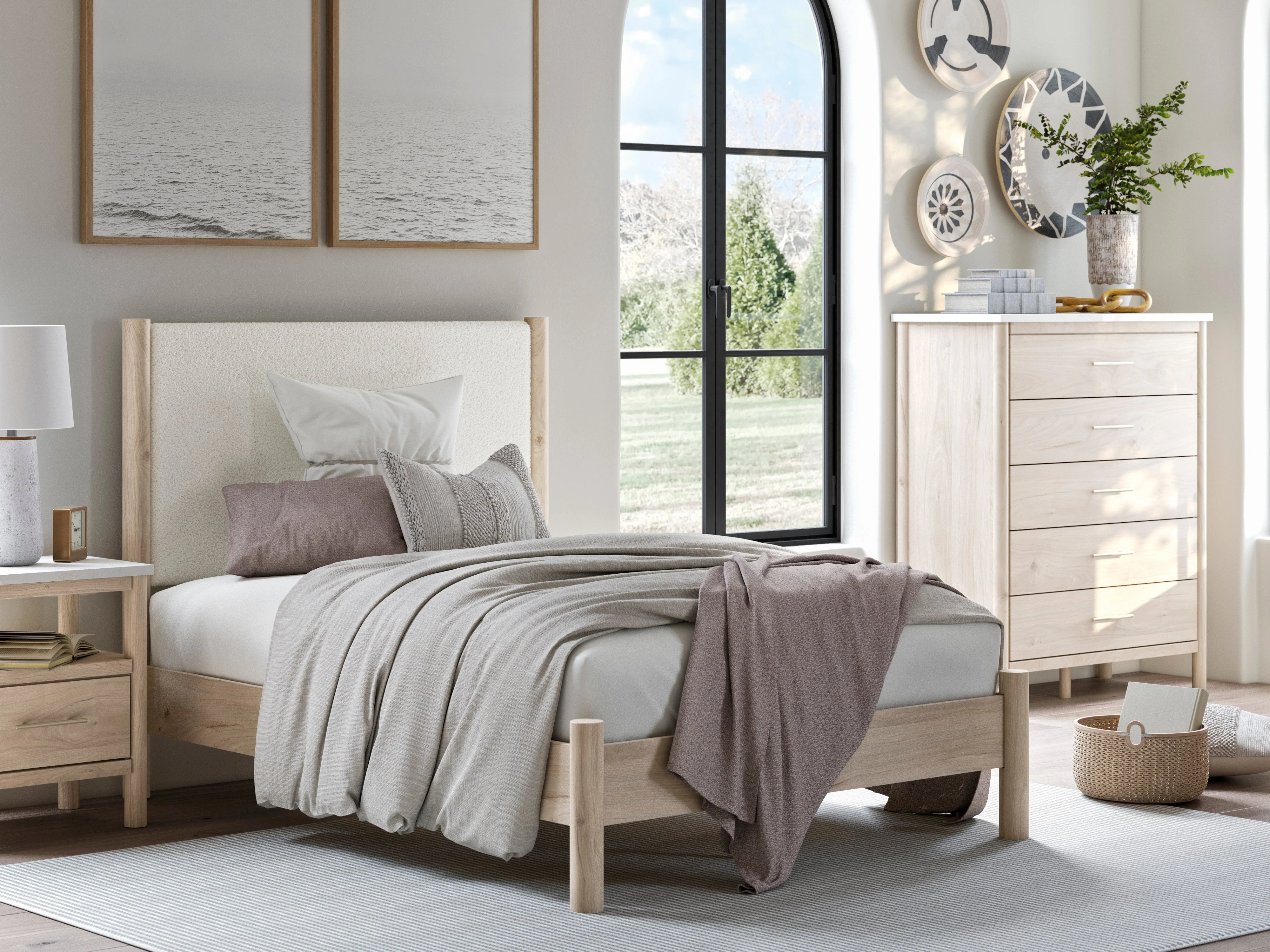 Cadmori Tan/Beige Upholstered Platform Bedroom Set - Image 3