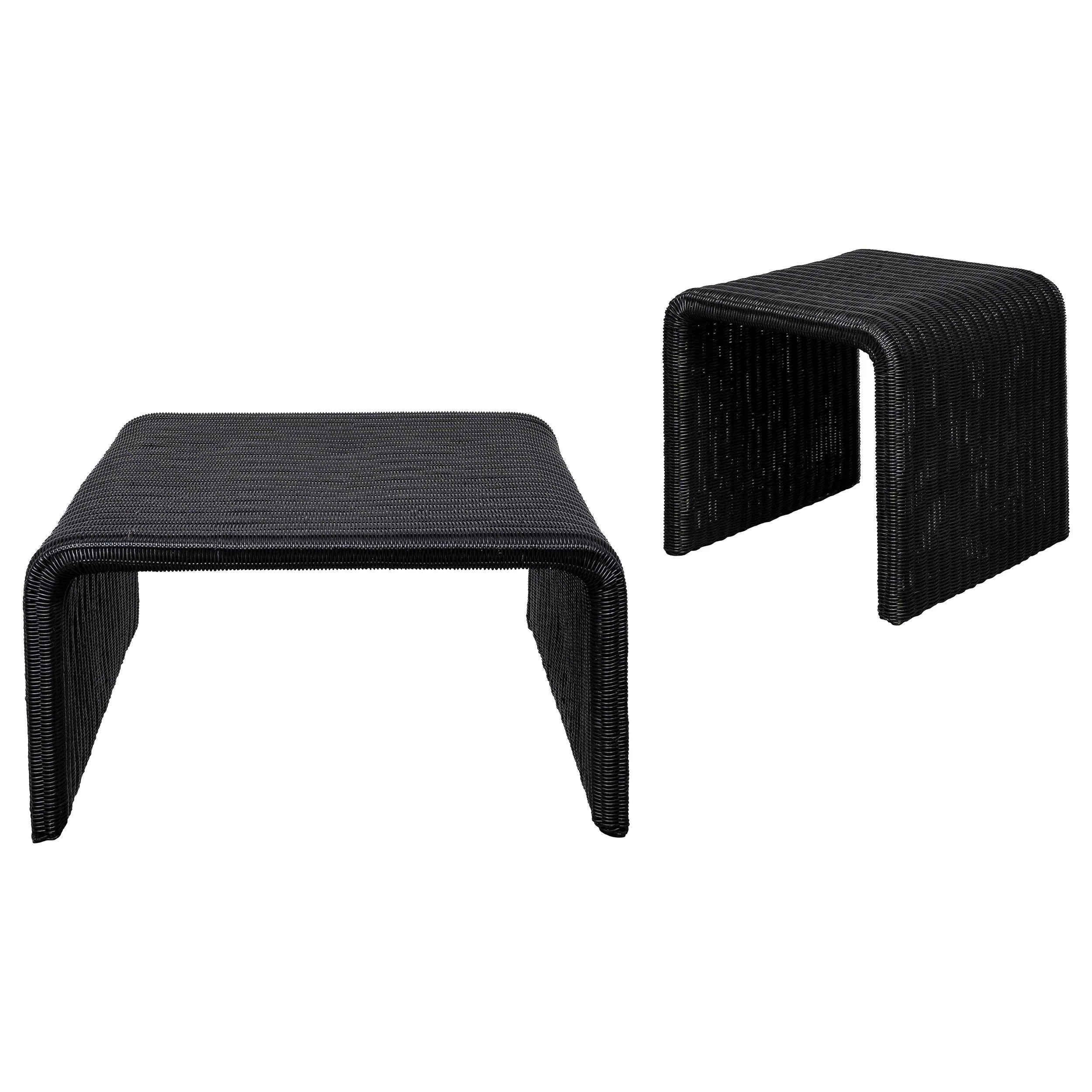 Cahya Black 2-Piece Rattan Coffee and End Table Set - Image 2