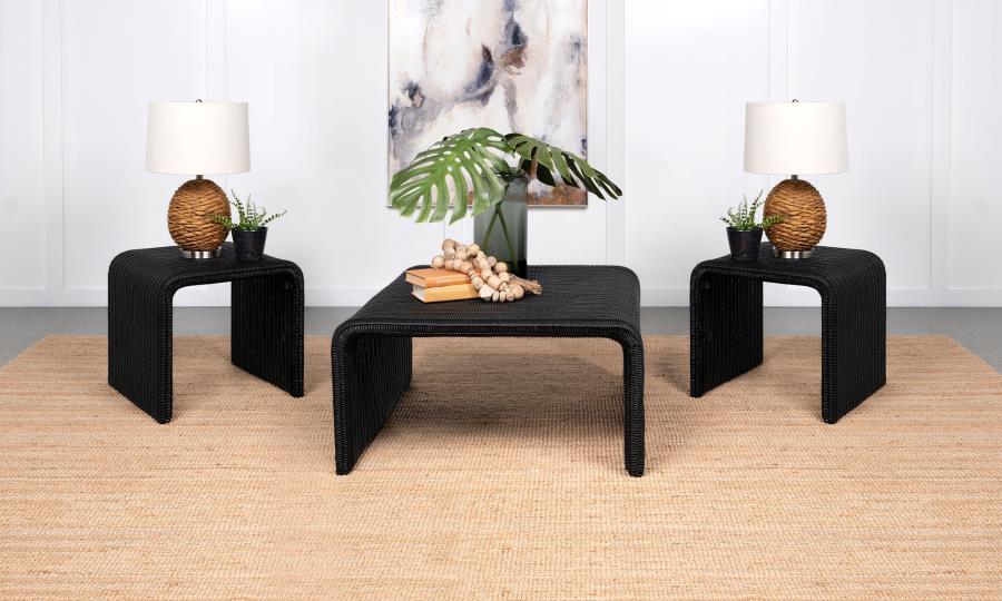 Cahya Black 3-Piece Rattan Coffee and End Table Set