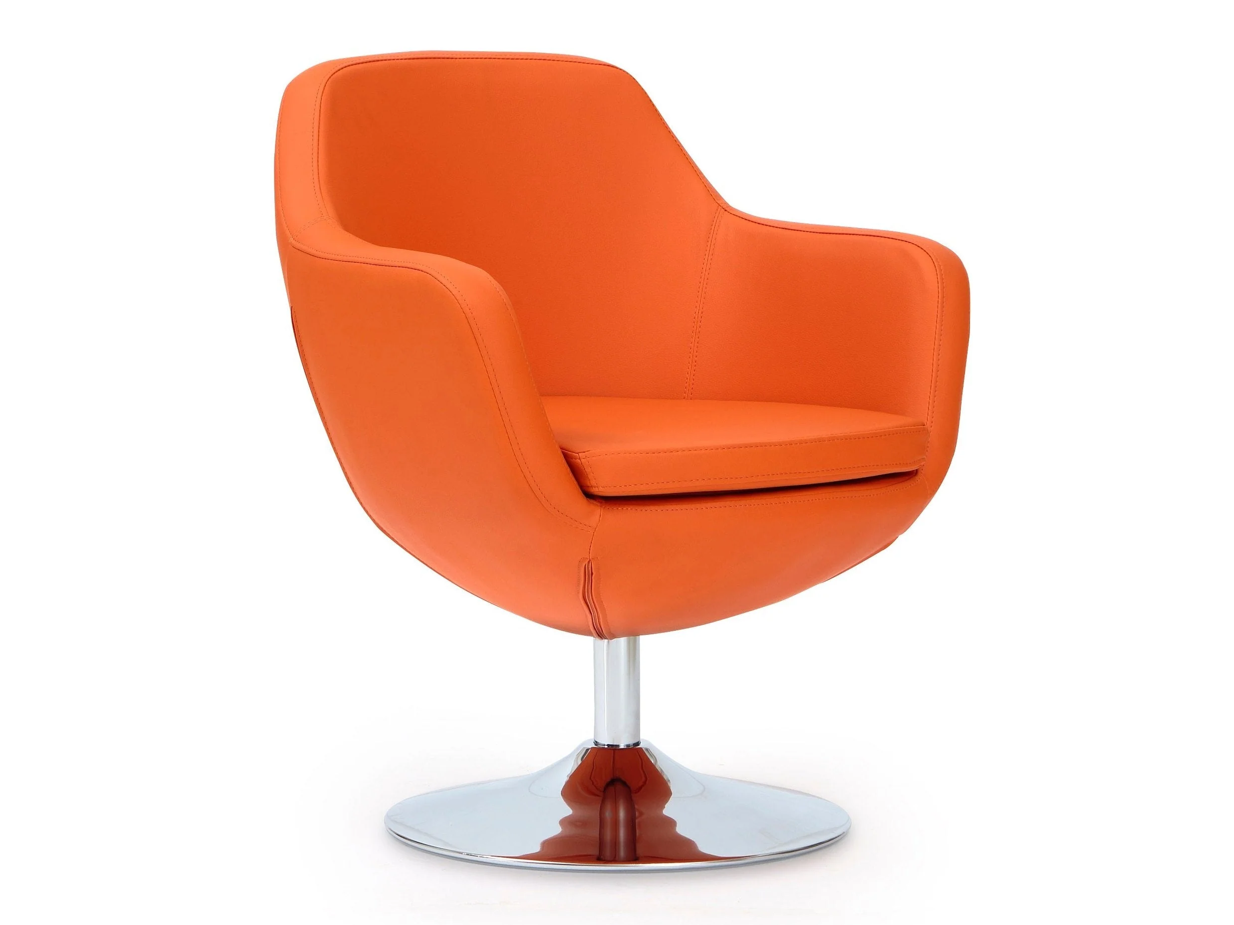 Caisson Faux Leather Swivel Accent Chair in Orange and Polished Chrome