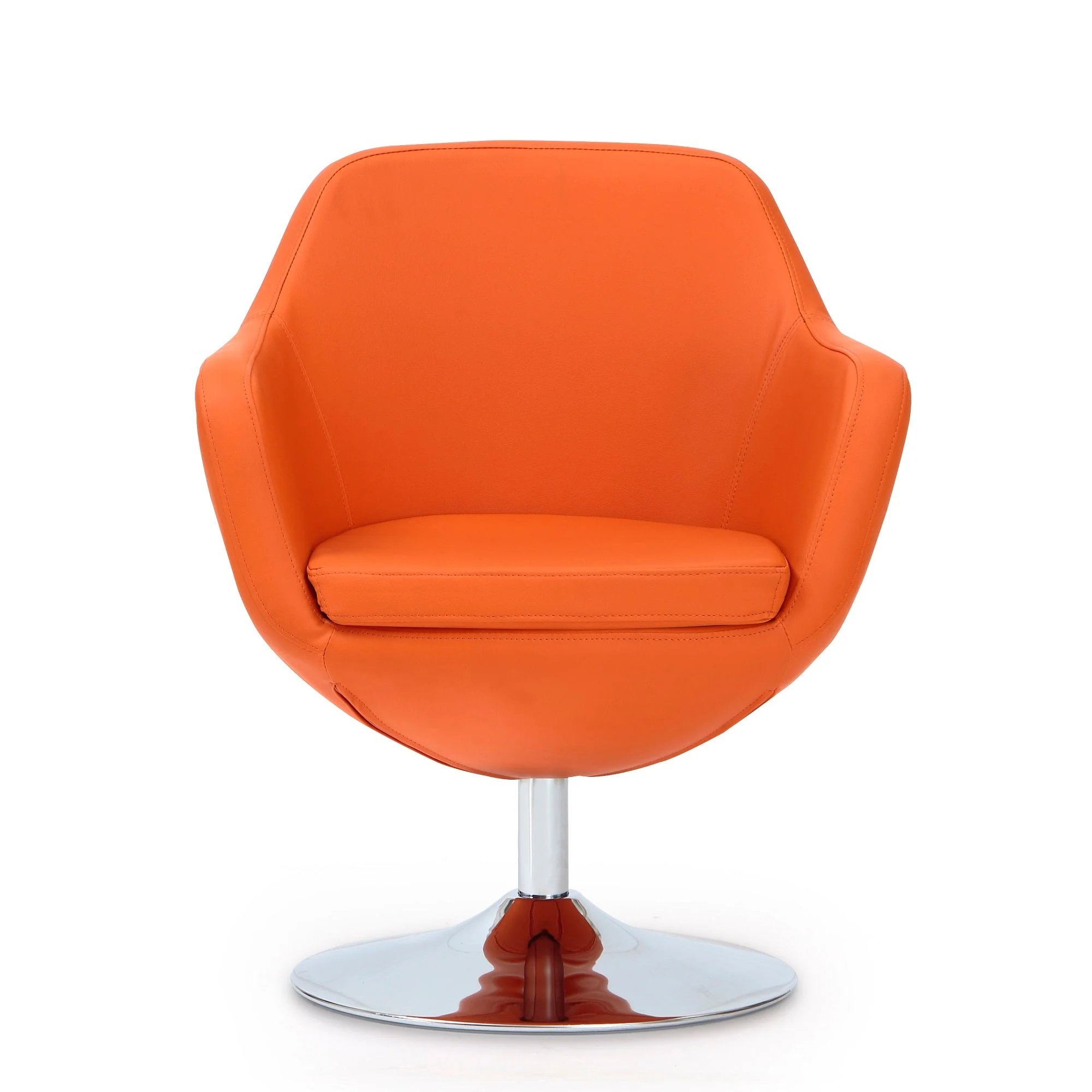 Caisson Faux Leather Swivel Accent Chair in Orange and Polished Chrome - Image 4