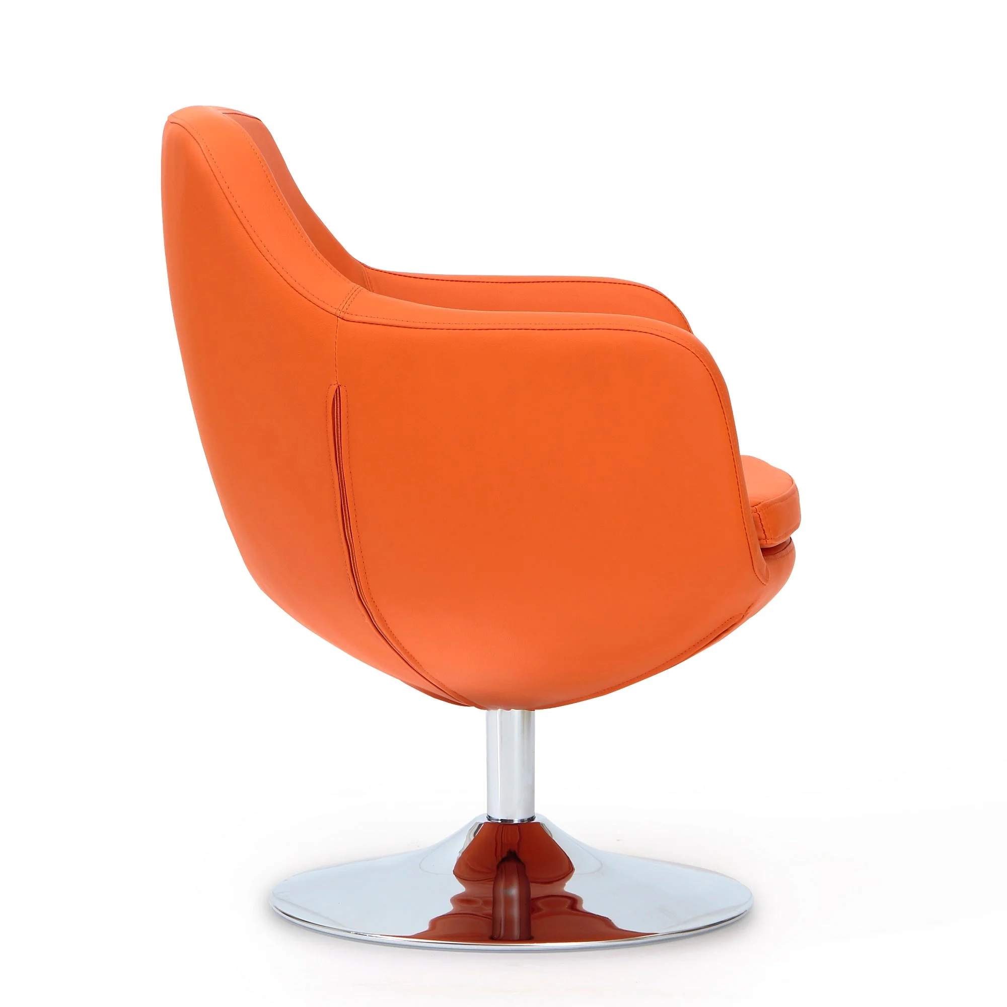 Caisson Faux Leather Swivel Accent Chair in Orange and Polished Chrome - Image 5