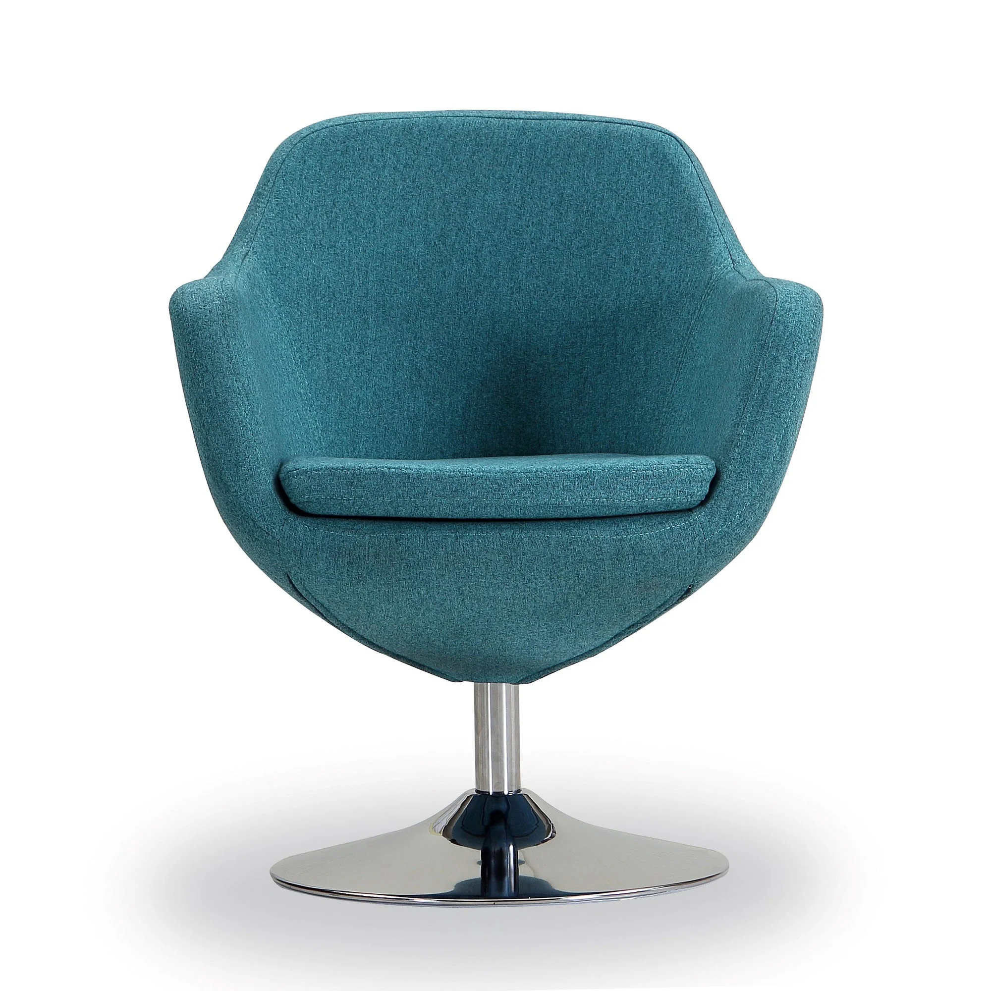 Caisson Swivel Accent Chair in Blue and Polished Chrome - Image 4
