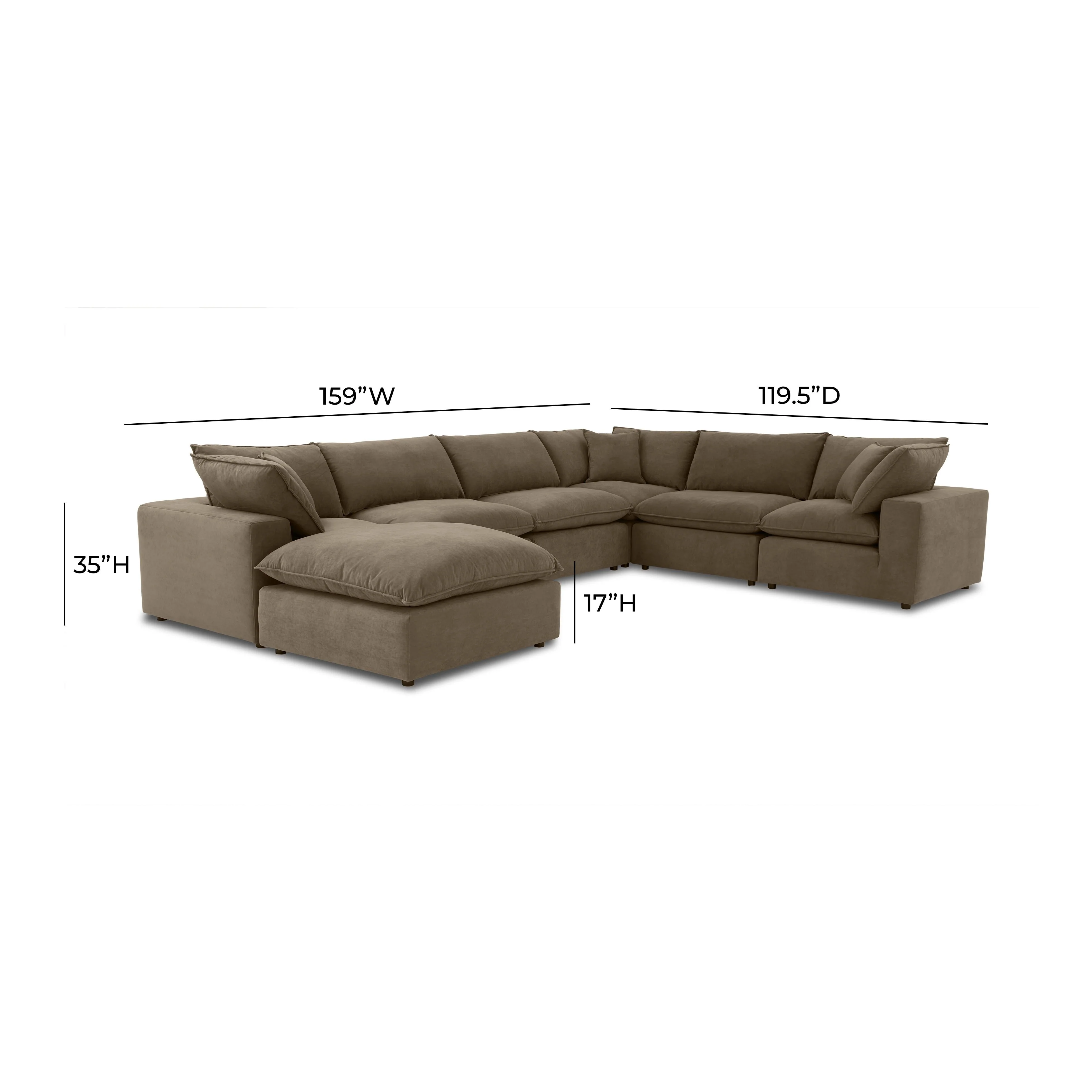 Cali 7-Piece Chocolate Brown Performance Velvet Large Chaise Sectional - Image 4