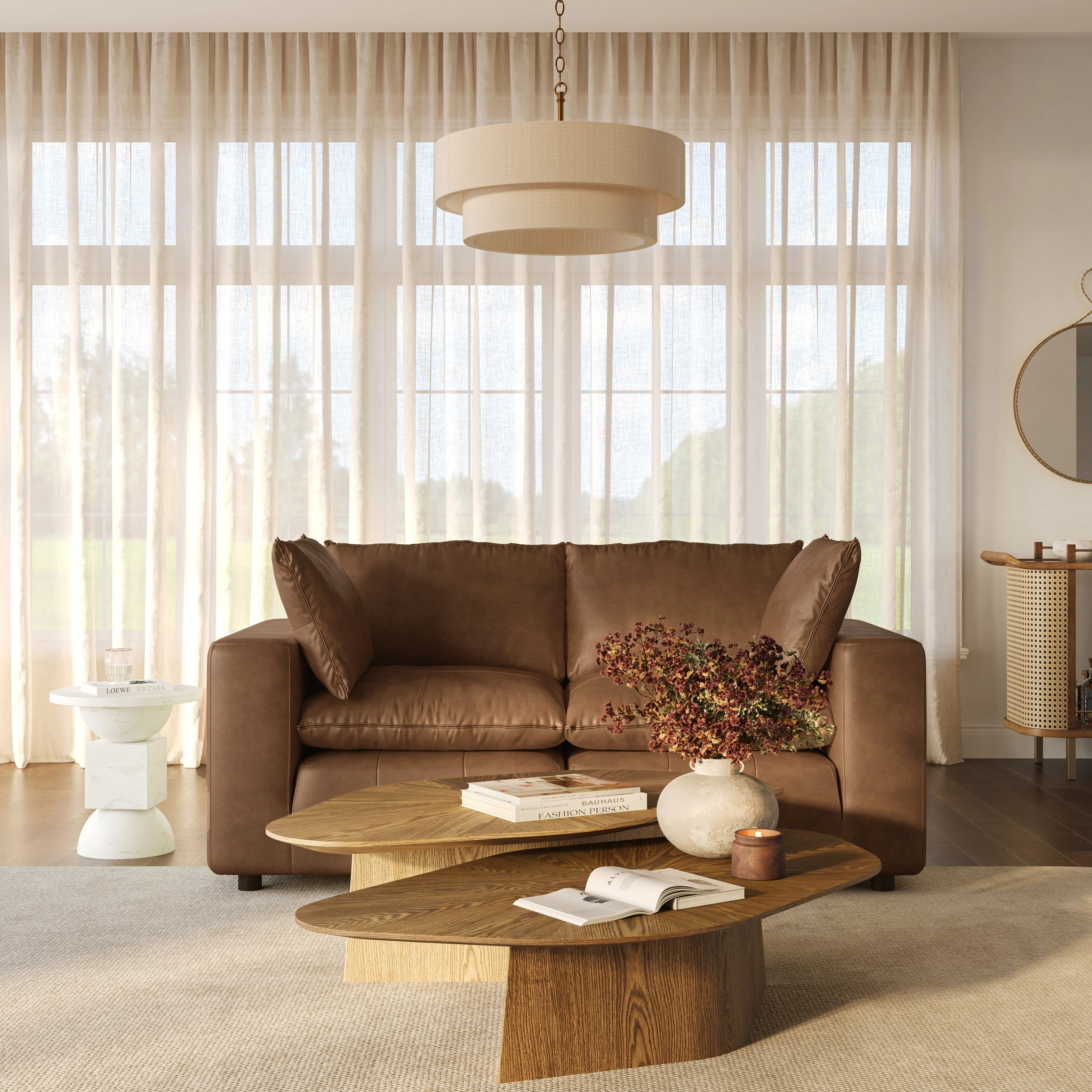 Cali 80" Brown Leather Modular Loveseat - Image 2