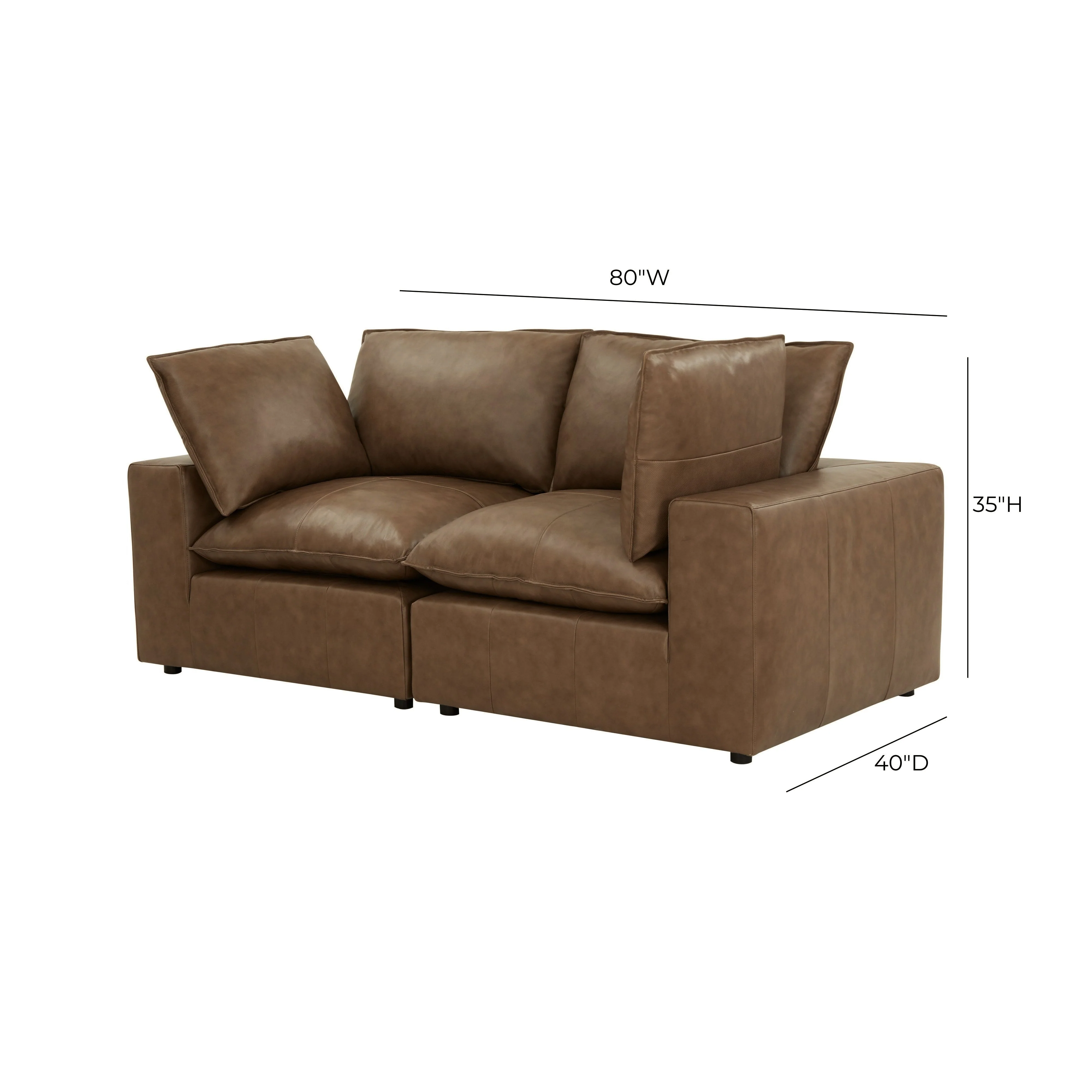Cali 80" Brown Leather Modular Loveseat - Image 6