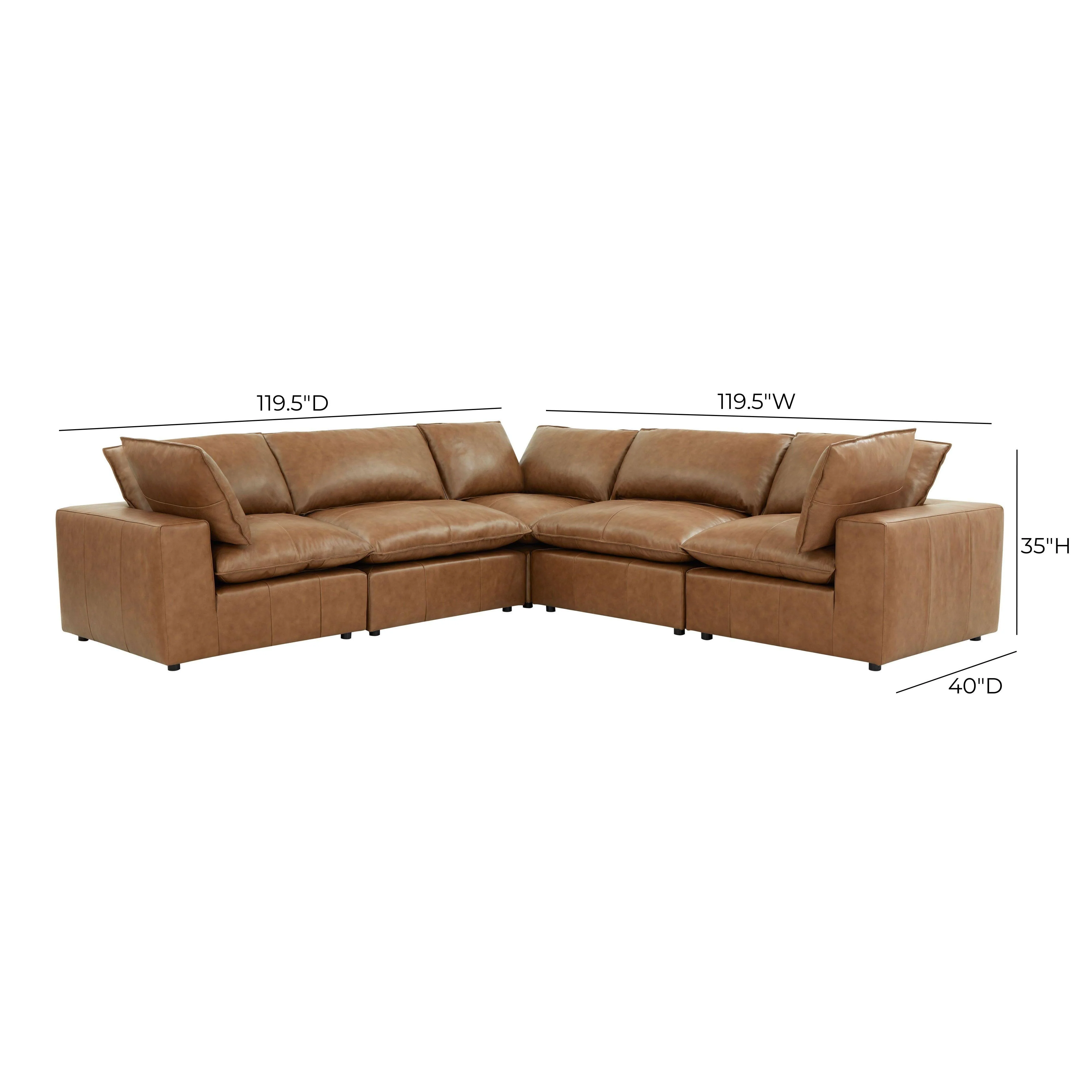 Cali Brown Leather Modular 5-Piece L-Sectional - Image 7
