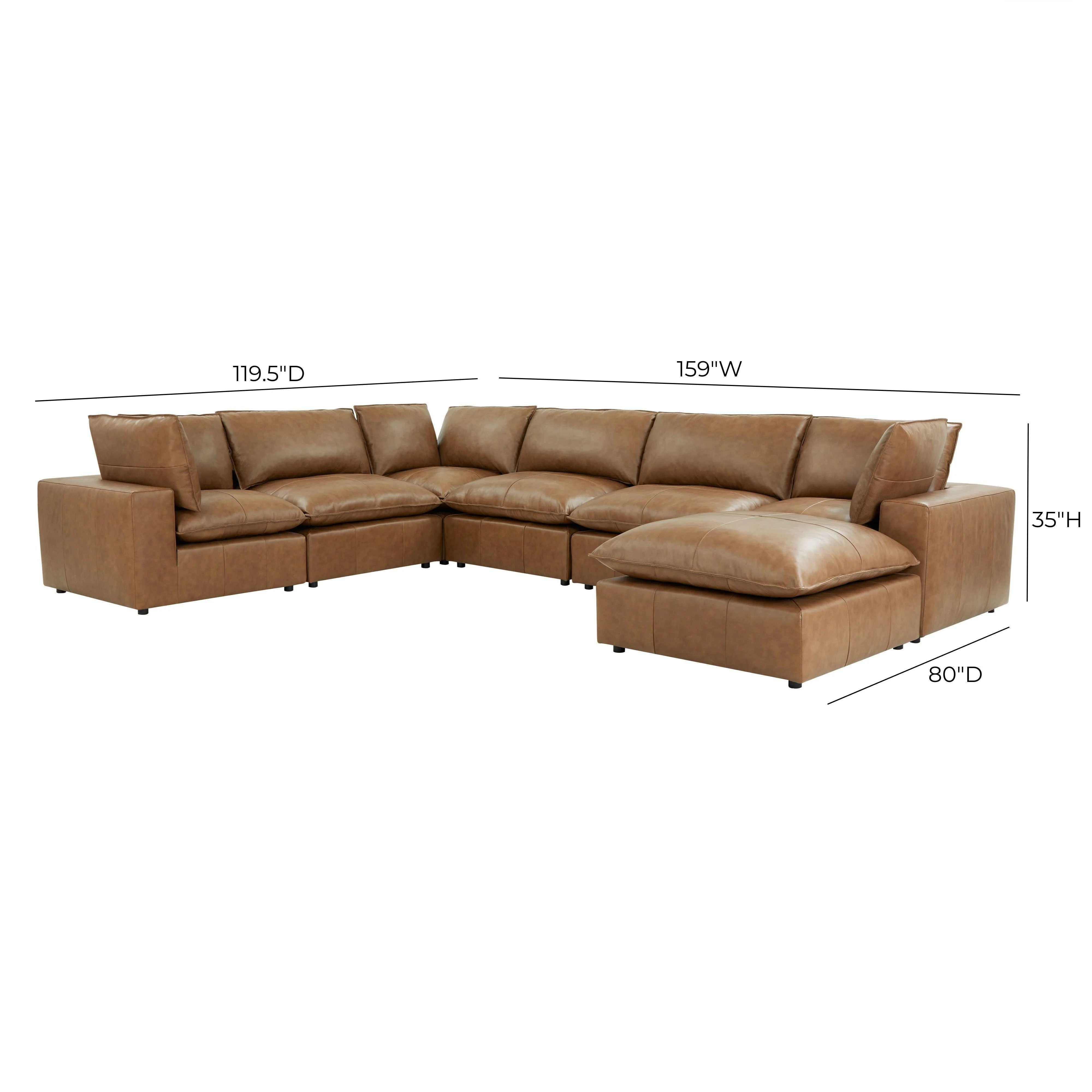 Cali Brown Leather Modular 7-Piece Large Chaise Sectional - Image 7