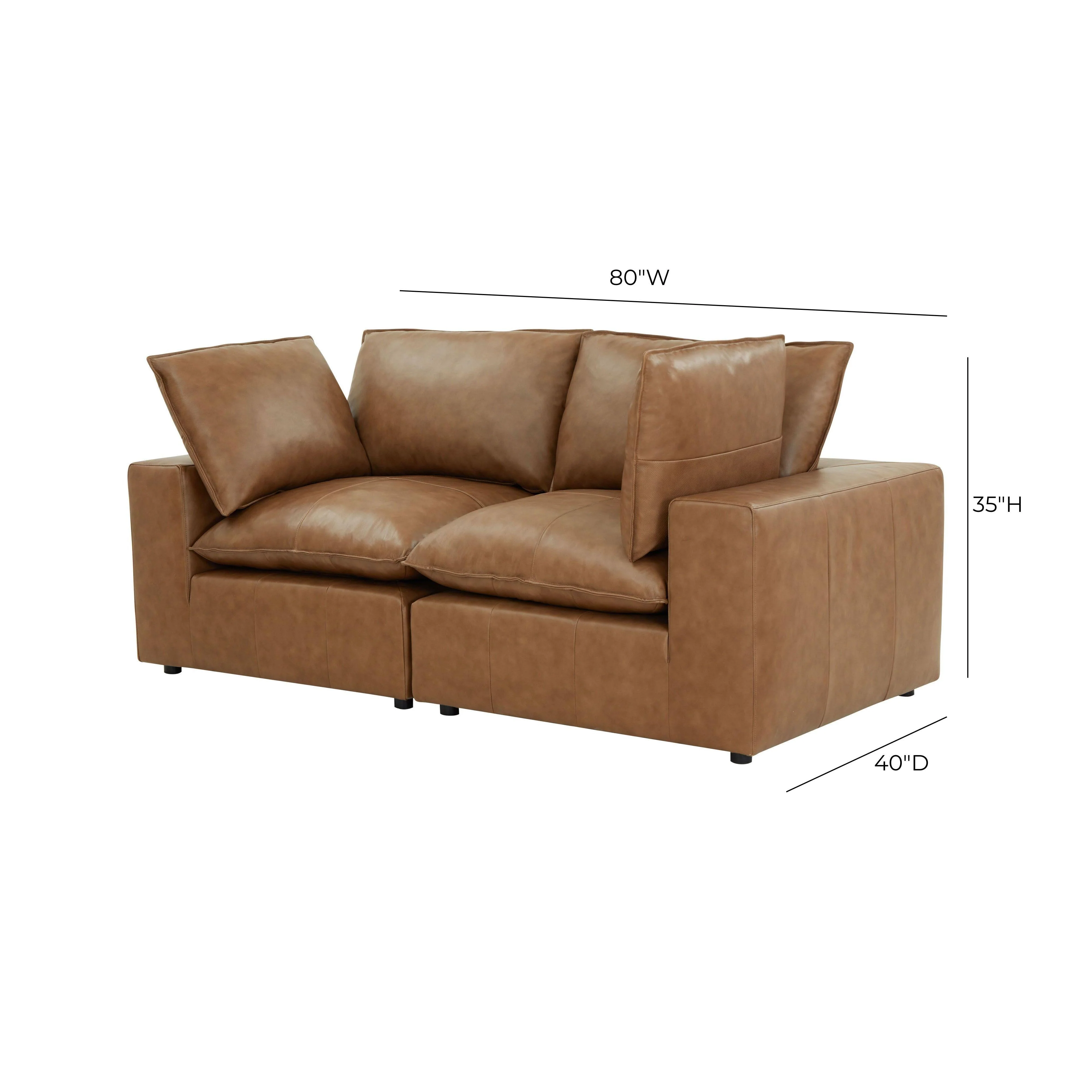Cali Brown Leather Modular Loveseat - Image 7