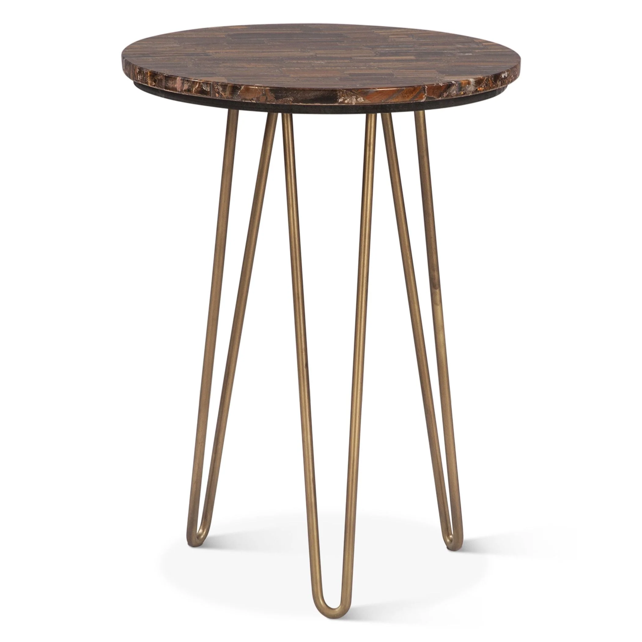 Calico 17" Side Table in Tiger Eye with Antique Gold Base