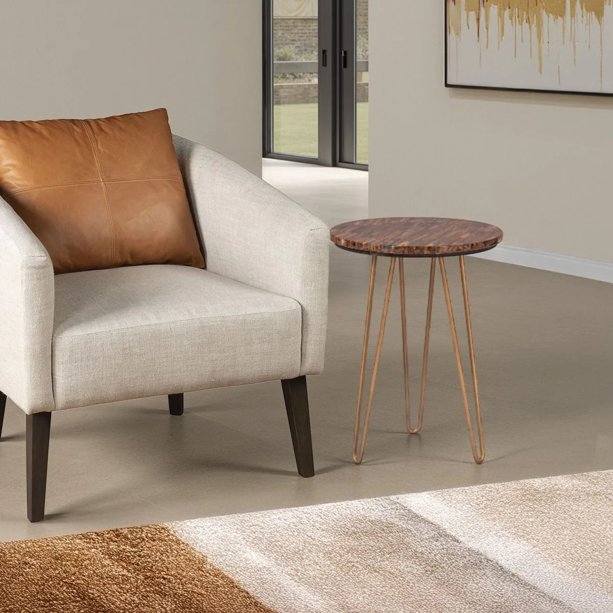 Calico 17" Side Table in Tiger Eye with Antique Gold Base - Image 3