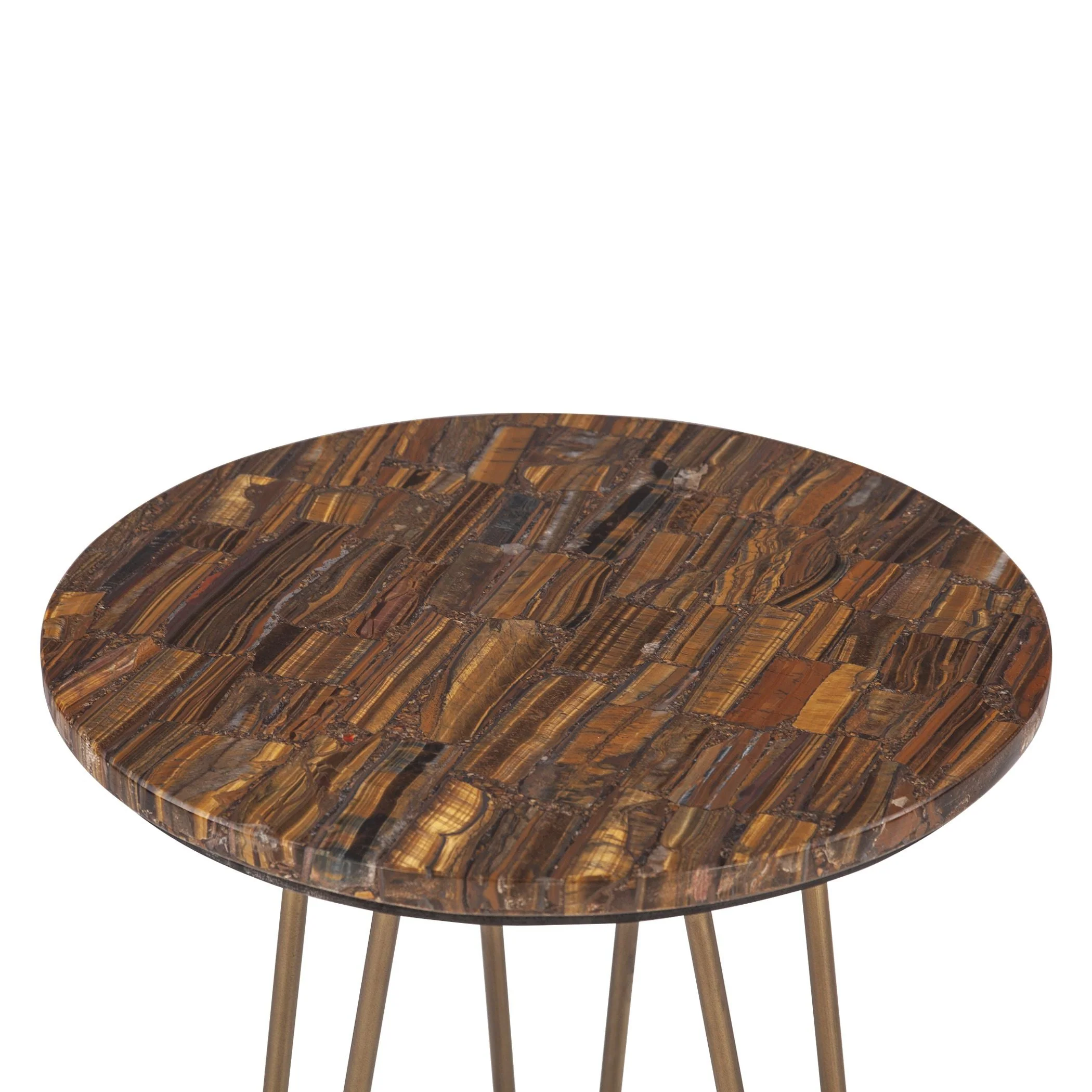 Calico 17" Side Table in Tiger Eye with Antique Gold Base - Image 4