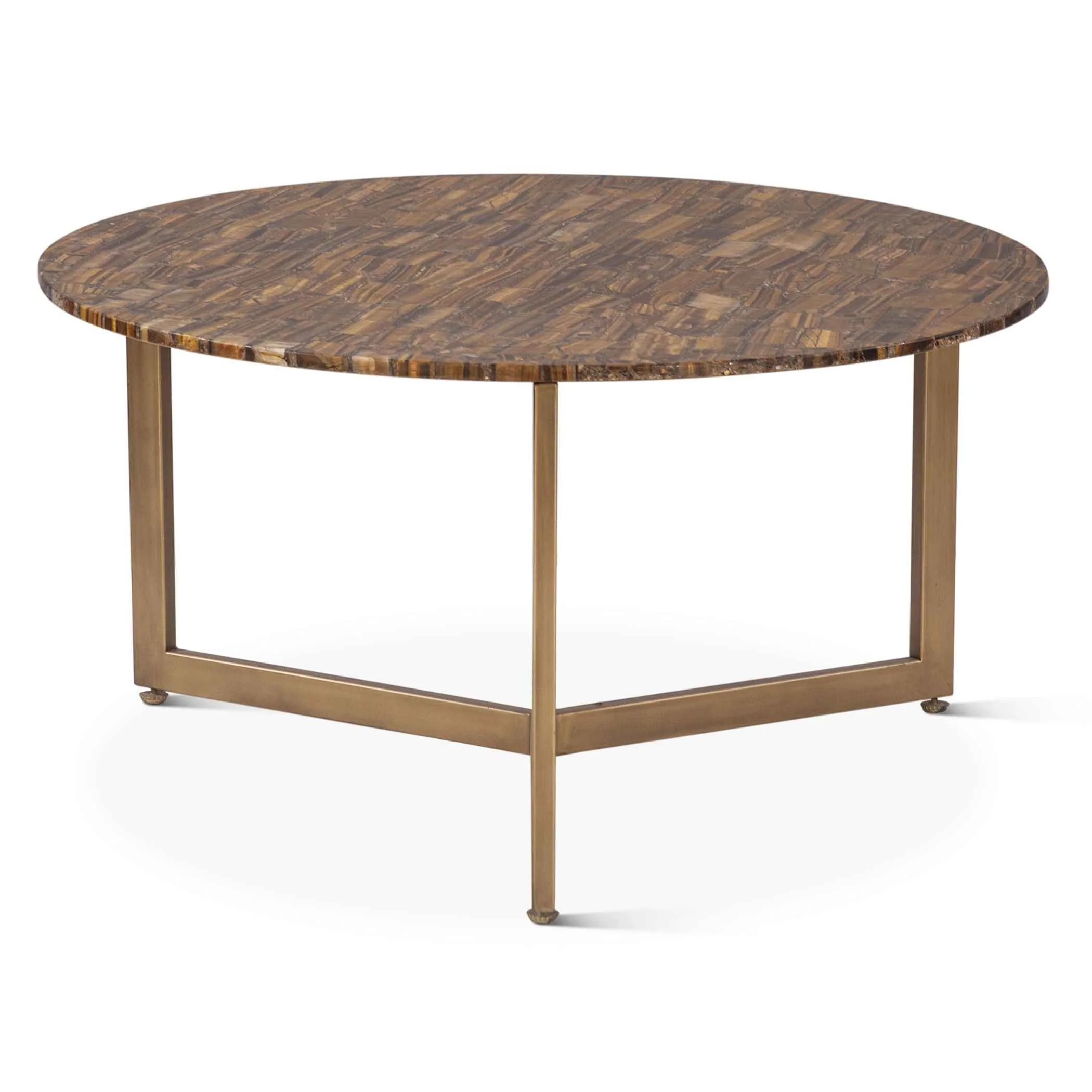 Calico 36" Coffee Table in Tiger Eye with Antique Gold Base - Image 2
