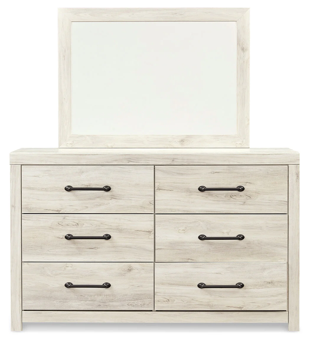 Cambeck Full Panel Bed with Mirrored Dresser, Chest and 2 Nightstands in Whitewash - Image 3