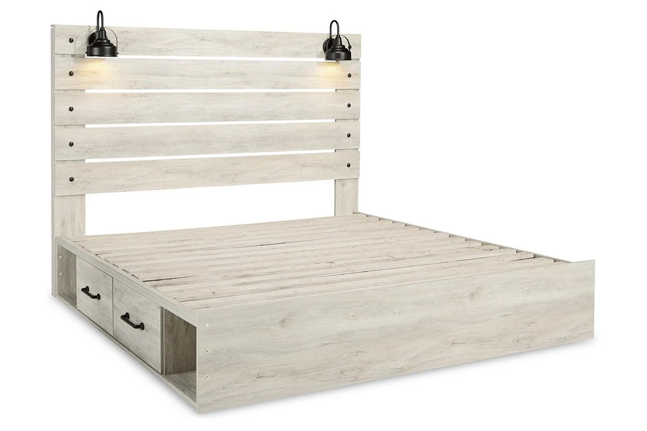 Cambeck Whitewash King Platform Bed with 2 Storage Drawers - Image 2