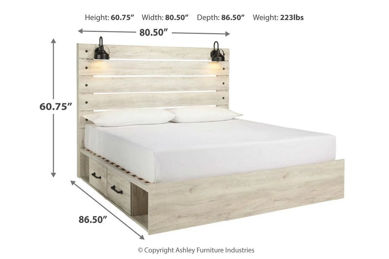 Cambeck Whitewash King Platform Bed with 2 Storage Drawers - Image 3