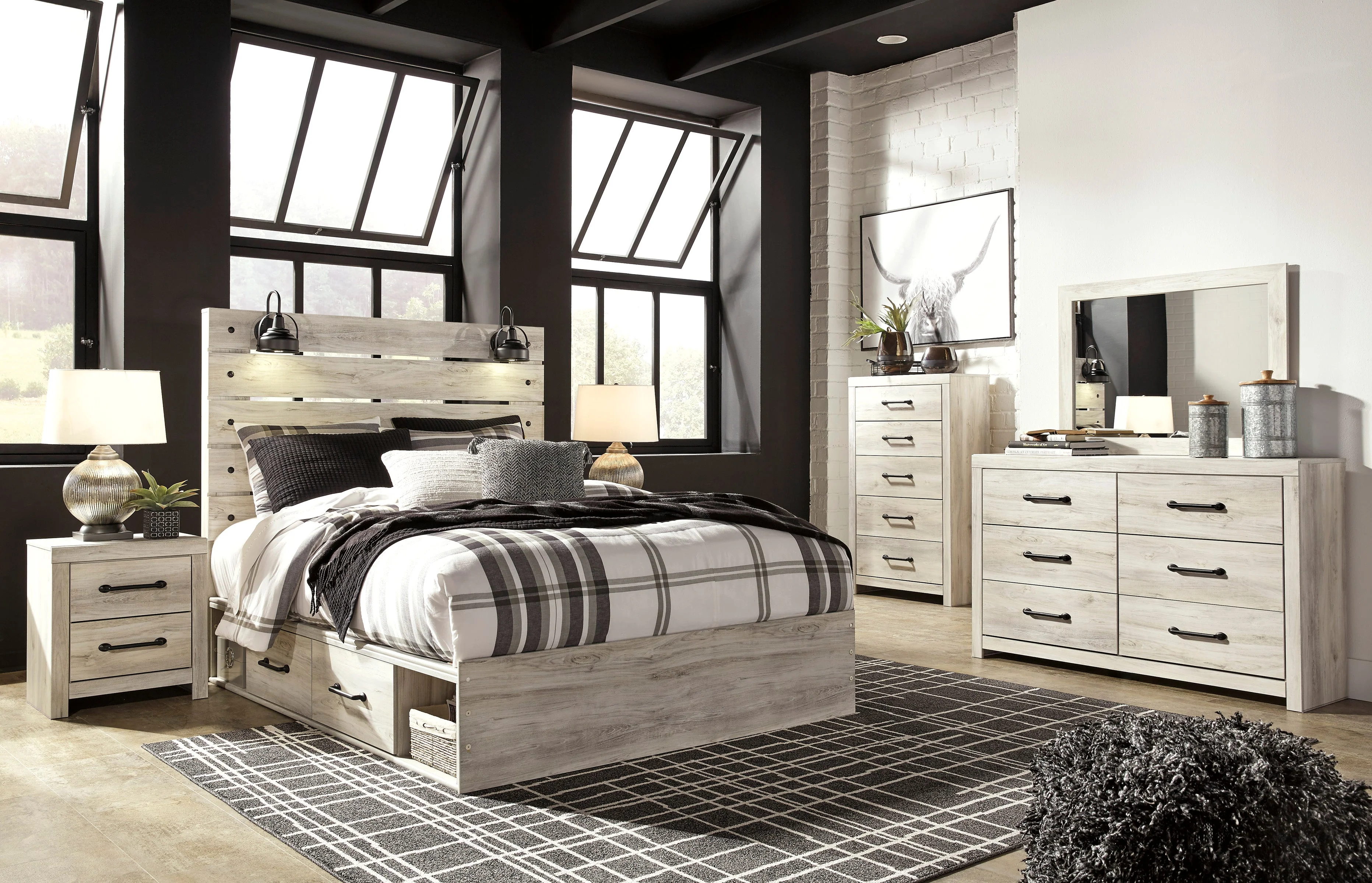 Cambeck Whitewash Storage Platform Bedroom Set with 2 Drawers - Image 2