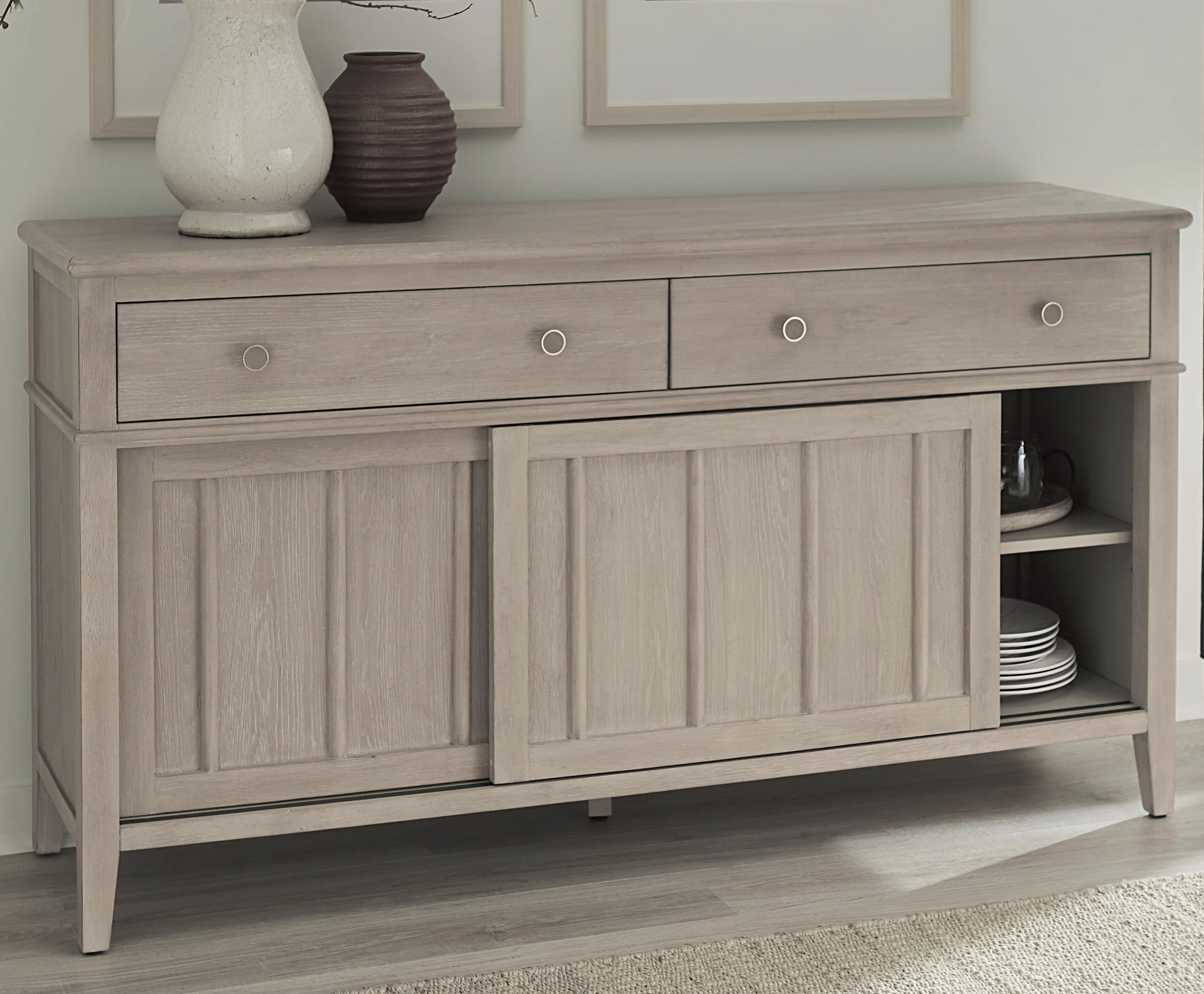 Camden Two Drawer Two Door Oak Wood Sideboard in Chai - Image 2