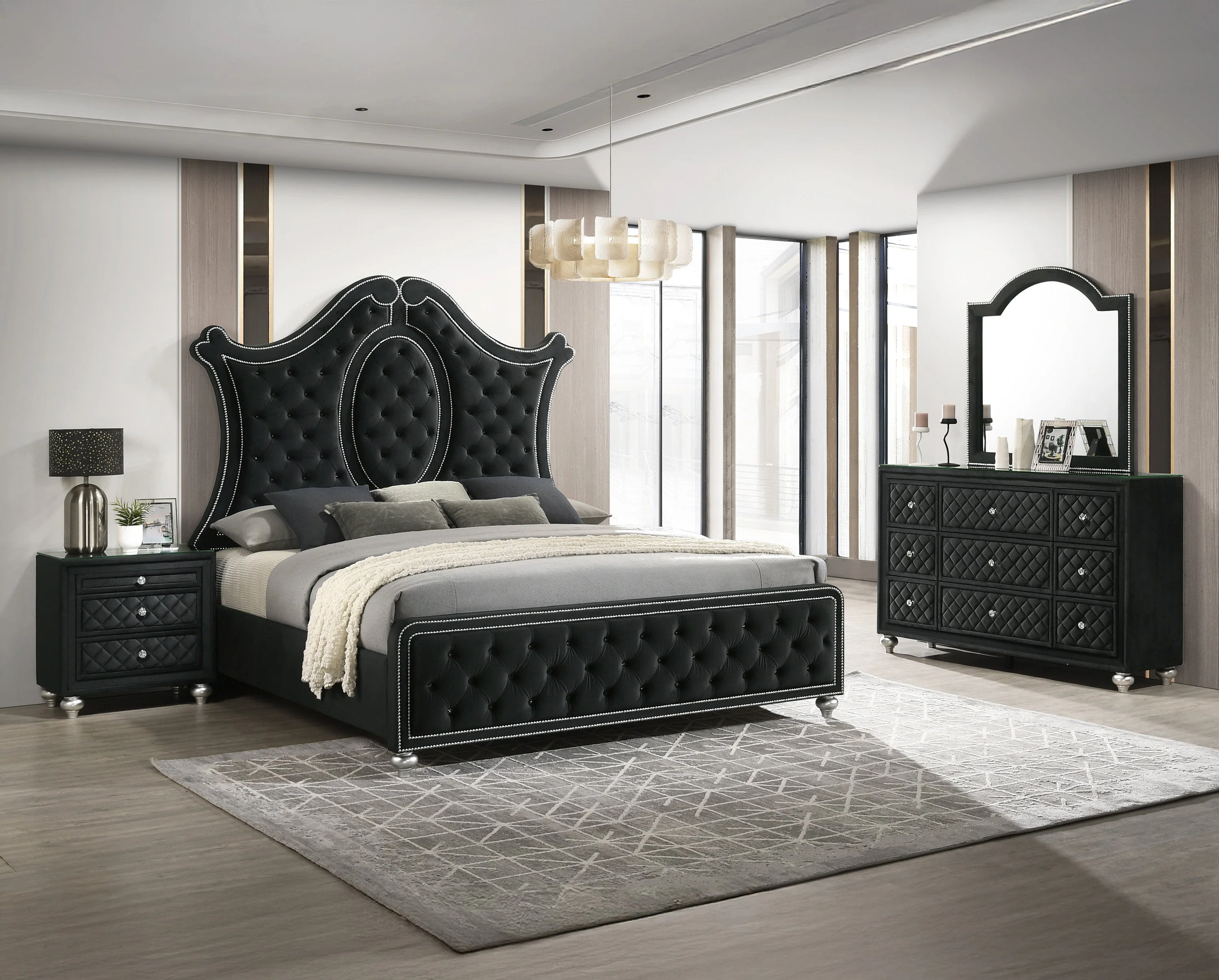 Cameo Black Upholstered Panel Bedroom Set - Image 2